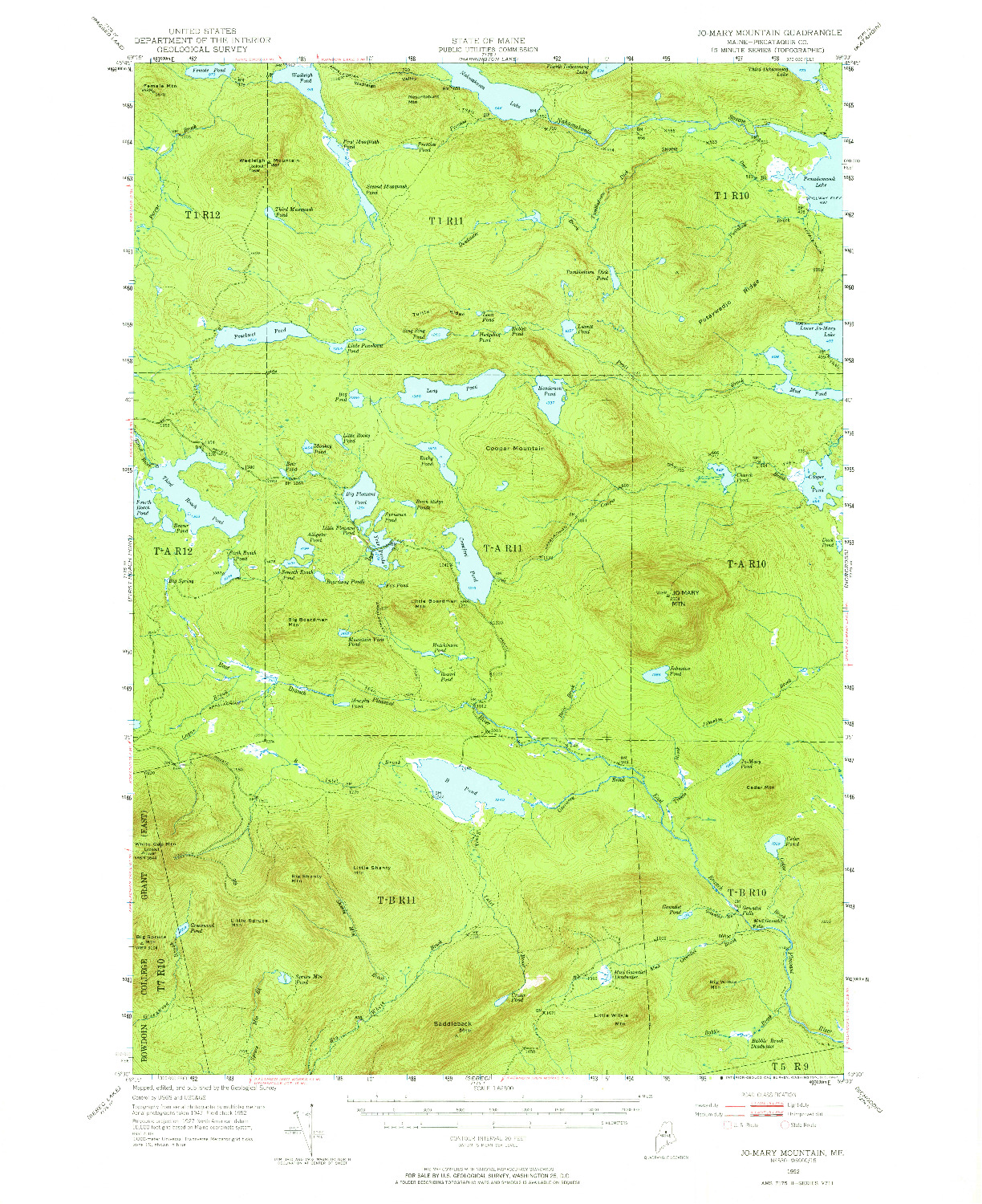 USGS 1:62500-SCALE QUADRANGLE FOR JO-MARY MOUNTAIN, ME 1952