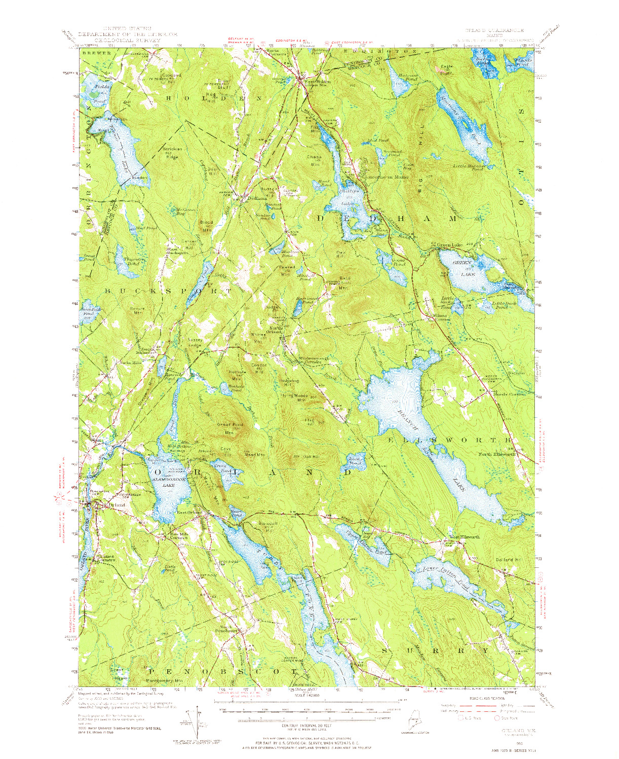 USGS 1:62500-SCALE QUADRANGLE FOR ORLAND, ME 1955