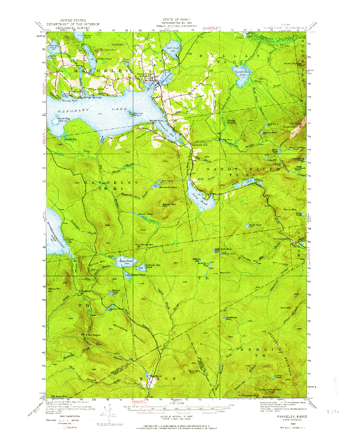 USGS 1:62500-SCALE QUADRANGLE FOR RANGELEY, ME 1949