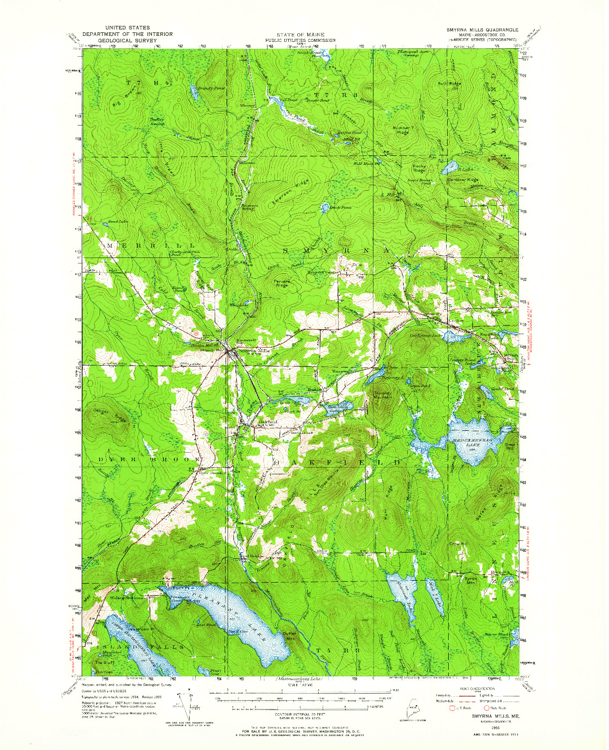 USGS 1:62500-SCALE QUADRANGLE FOR SMYRNA MILLS, ME 1955