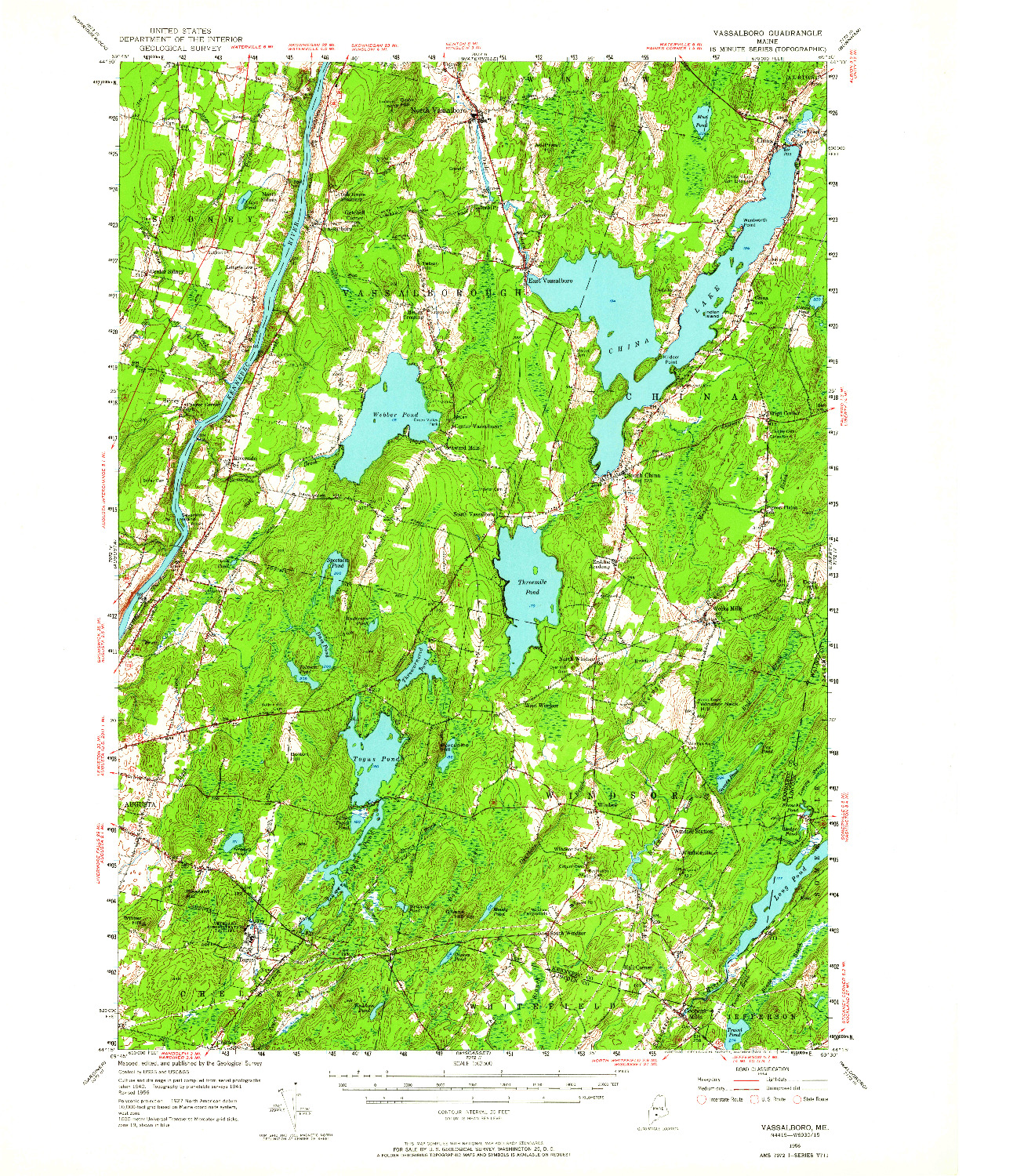 USGS 1:62500-SCALE QUADRANGLE FOR VASSALBORO, ME 1956