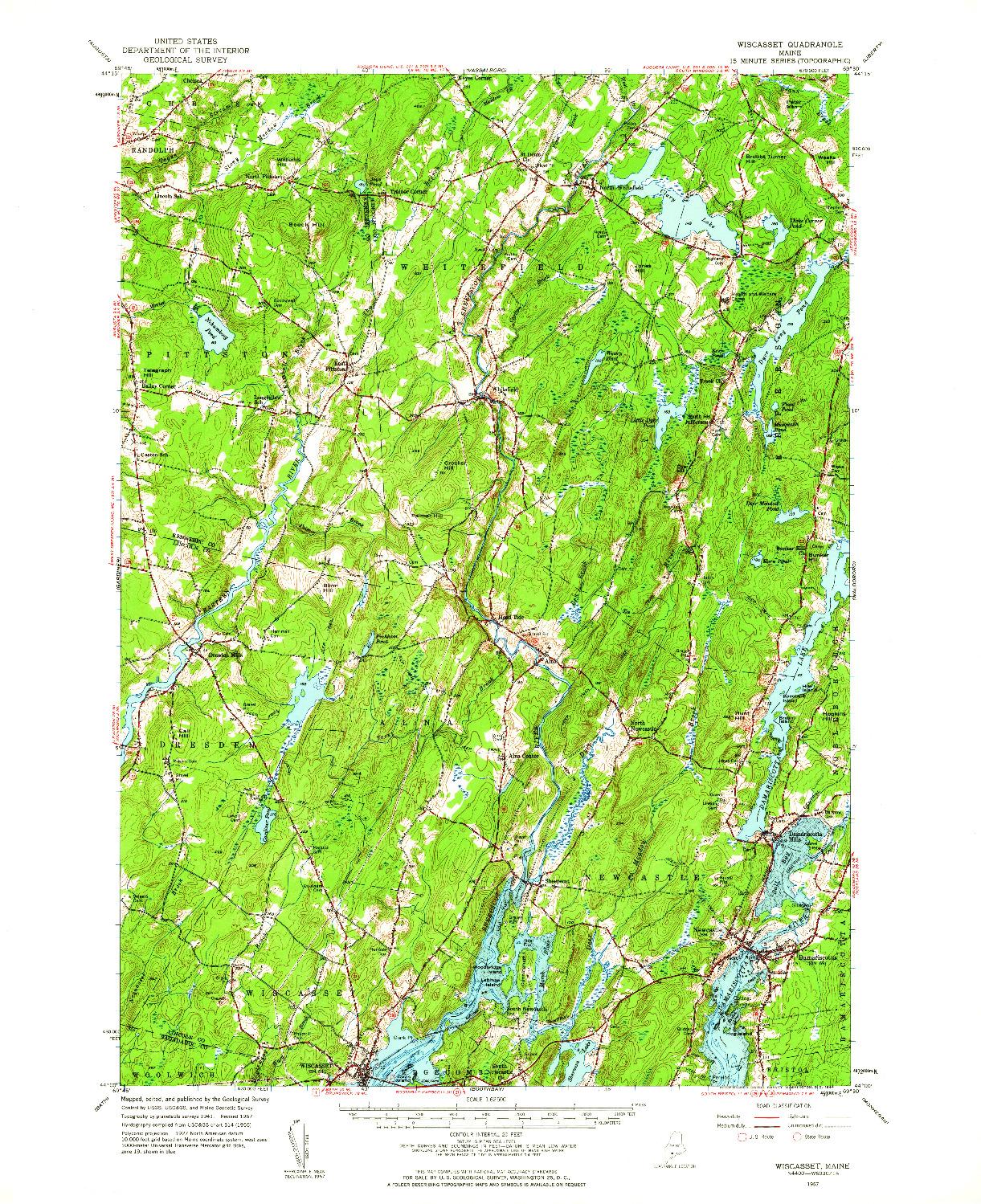 USGS 1:62500-SCALE QUADRANGLE FOR WISCASSET, ME 1957