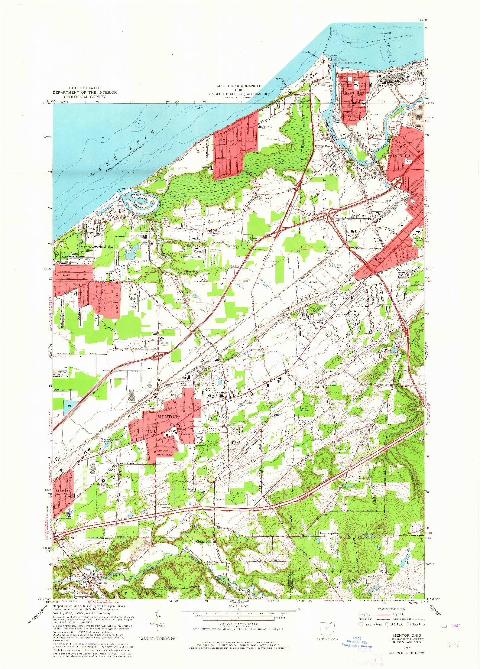 USGS 1:24000-SCALE QUADRANGLE FOR MENTOR, OH 1963