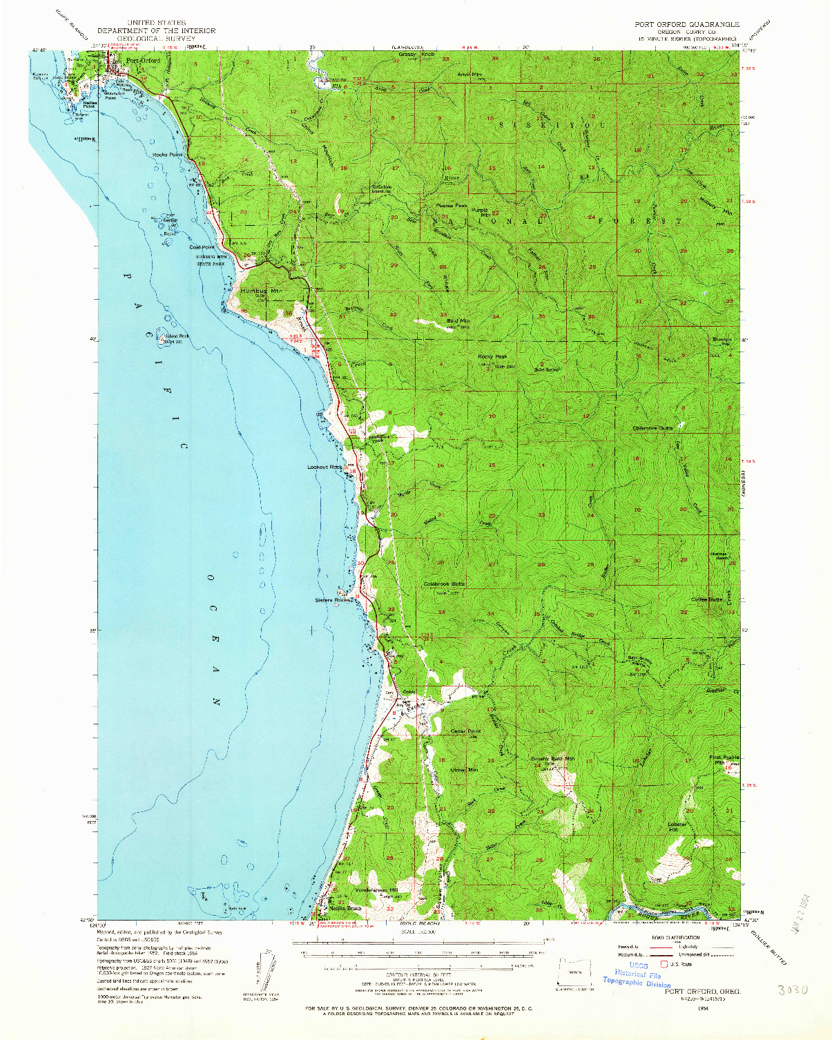 USGS 1:62500-SCALE QUADRANGLE FOR PORT ORFORD, OR 1954