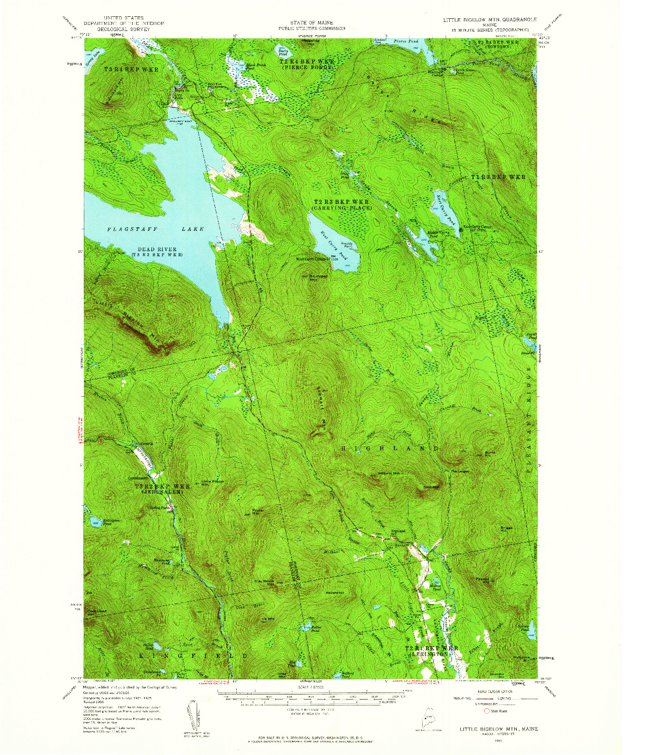 USGS 1:62500-SCALE QUADRANGLE FOR LITTLE BIGELOW MTN, ME 1956