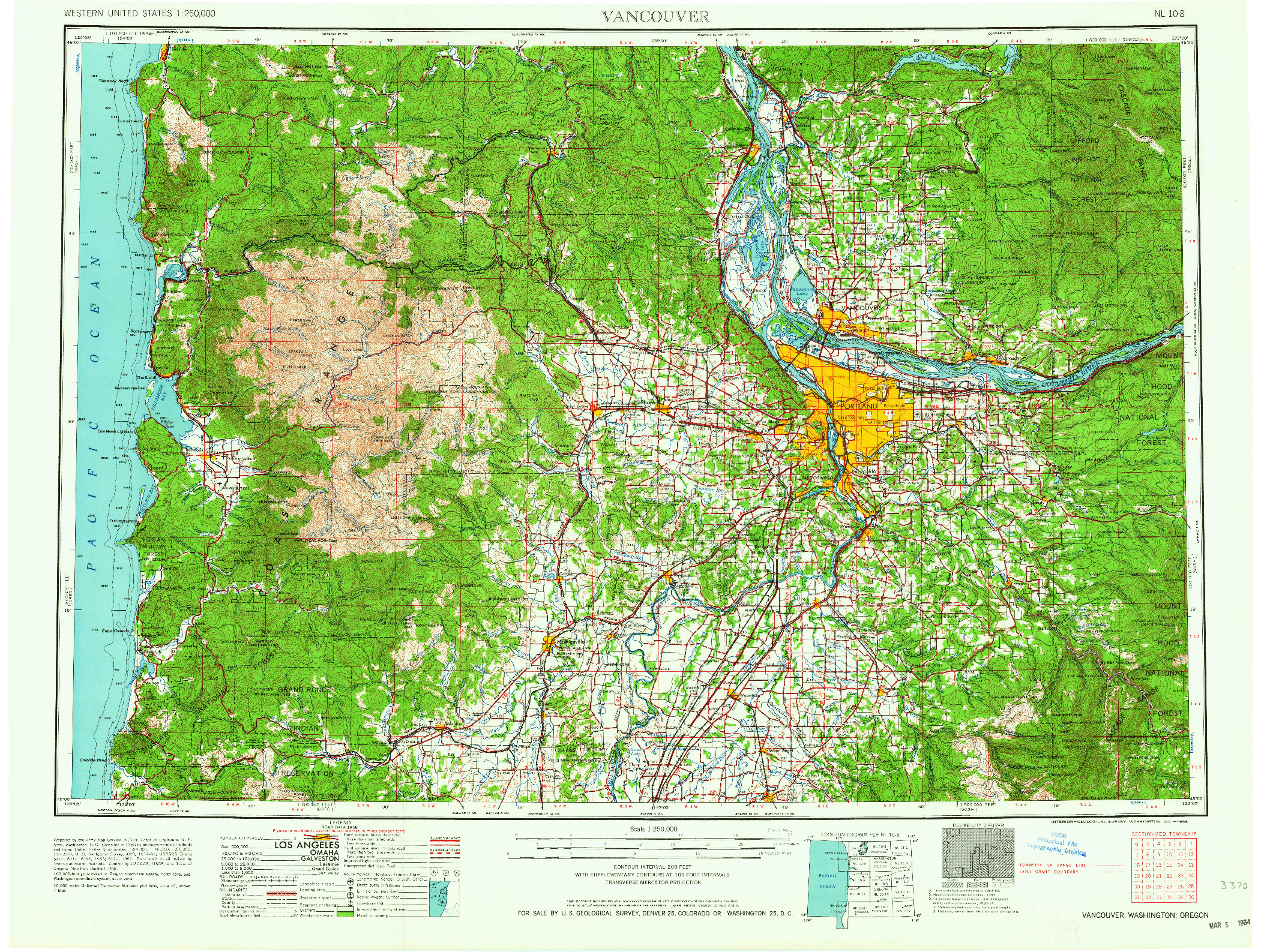 USGS 1:250000-SCALE QUADRANGLE FOR VANCOUVER, WA 1964