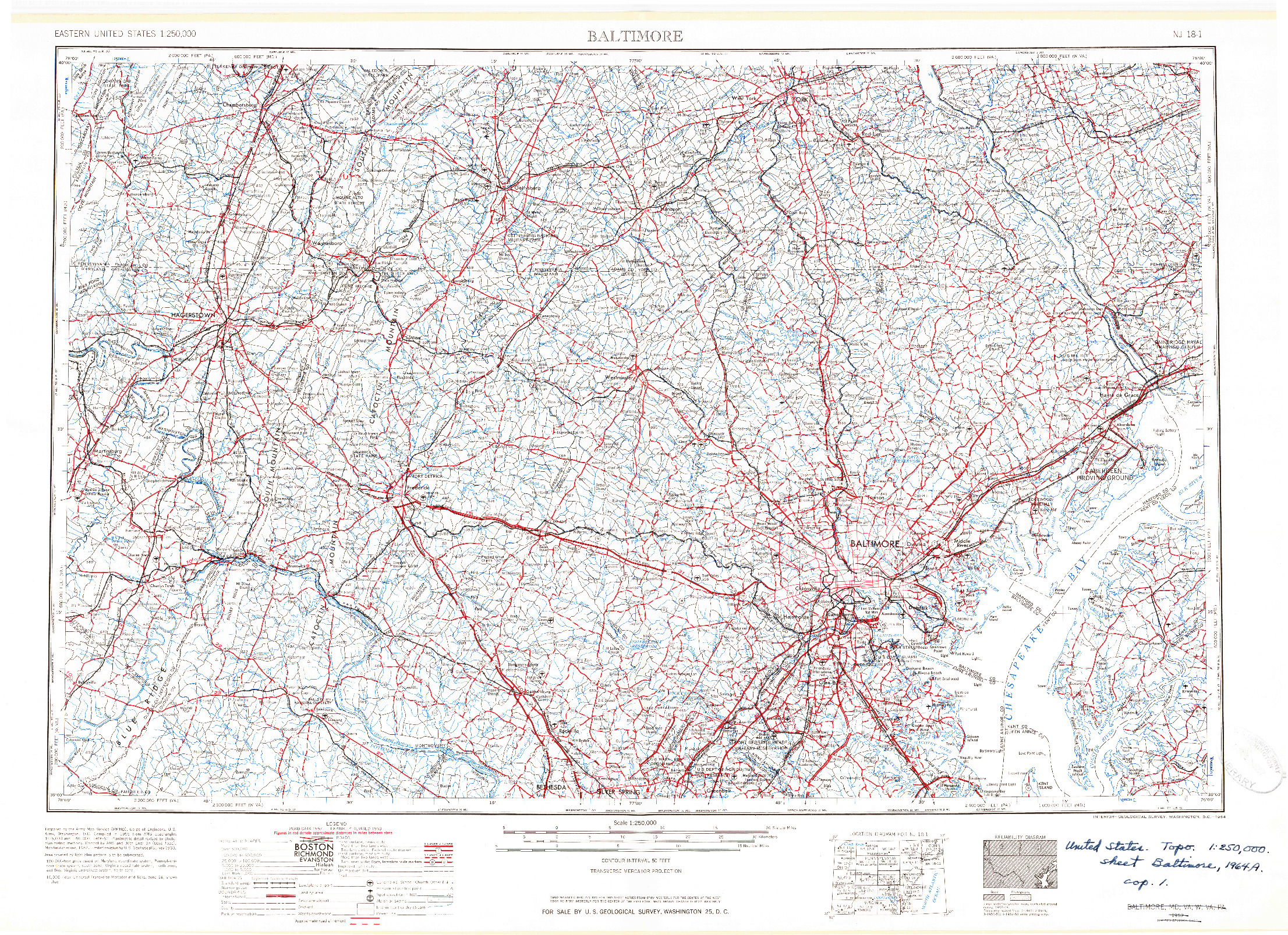 USGS 1:250000-SCALE QUADRANGLE FOR BALTIMORE, MD 1957