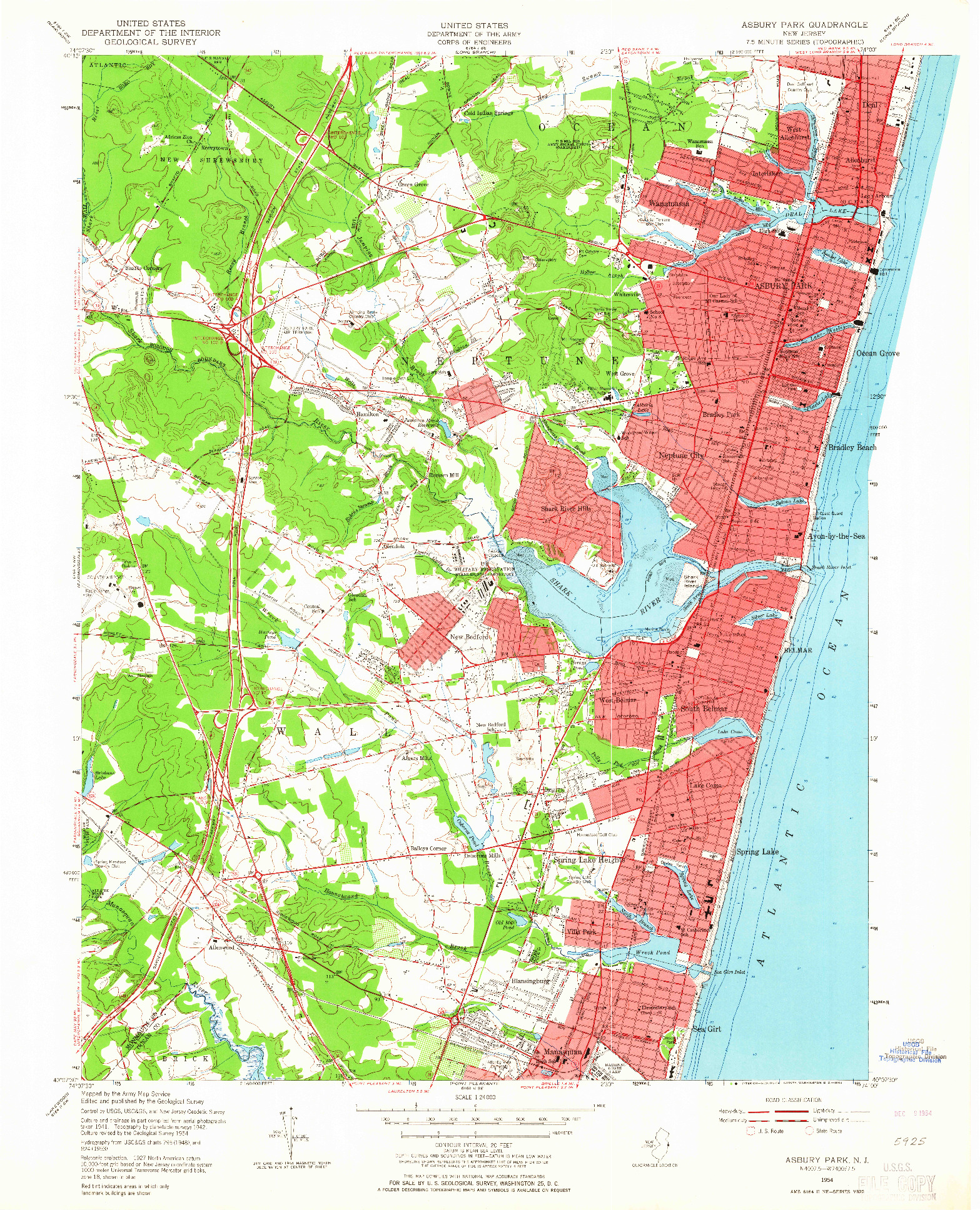 USGS 1:24000-SCALE QUADRANGLE FOR ASBURY PARK, NJ 1954