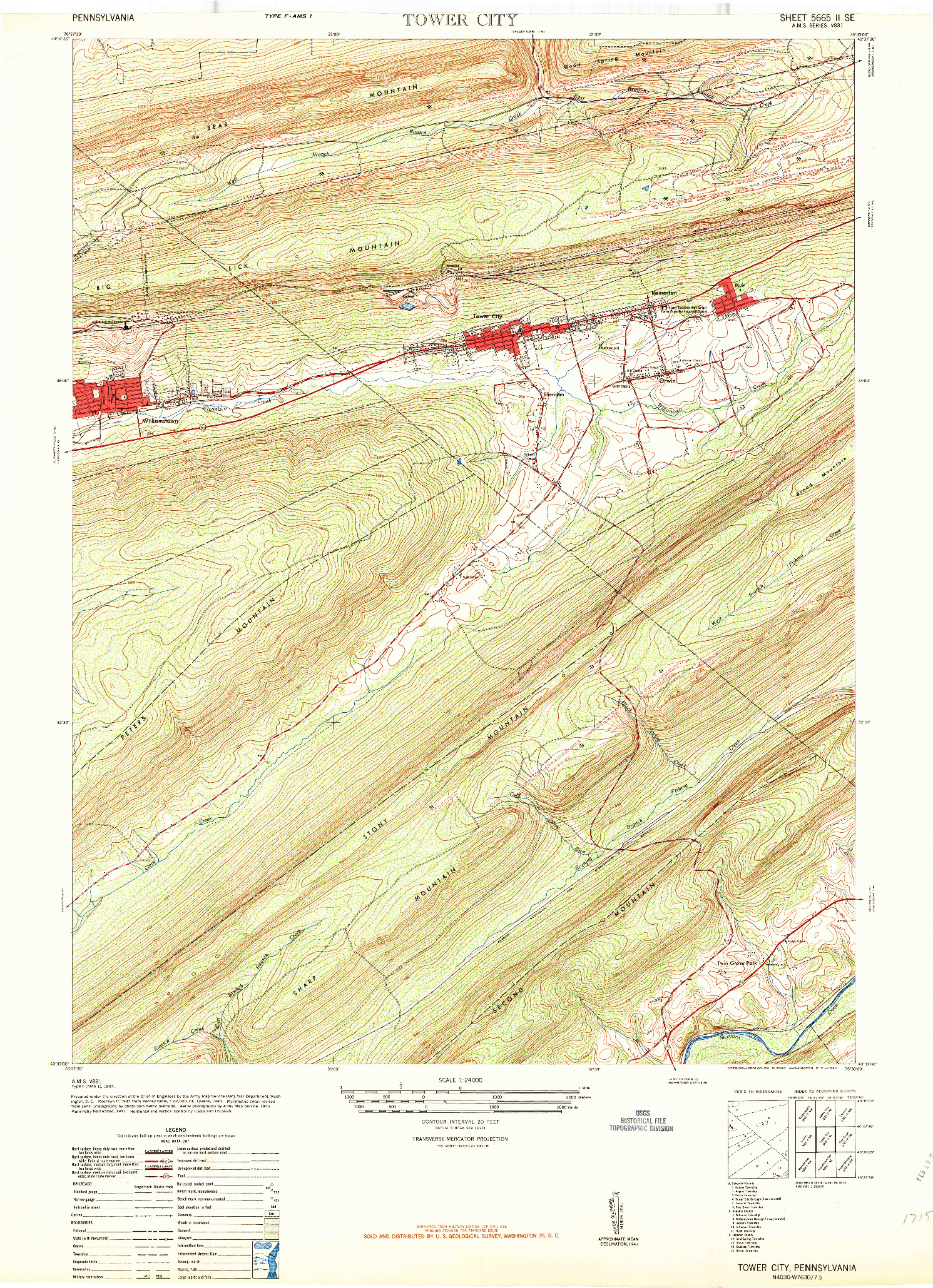 USGS 1:24000-SCALE QUADRANGLE FOR TOWER CITY, PA 1947