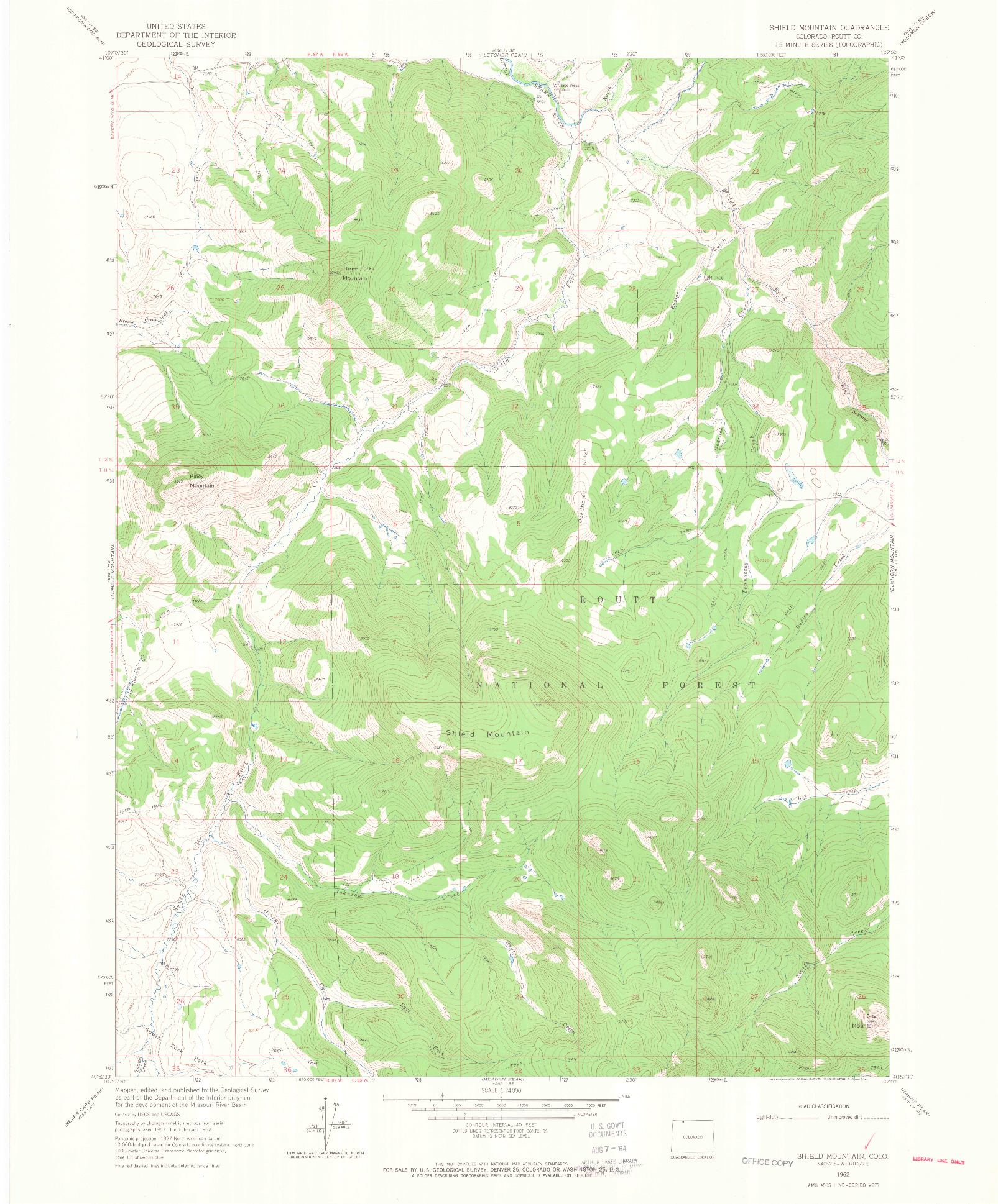 USGS 1:24000-SCALE QUADRANGLE FOR SHIELD MOUNTAIN, CO 1962