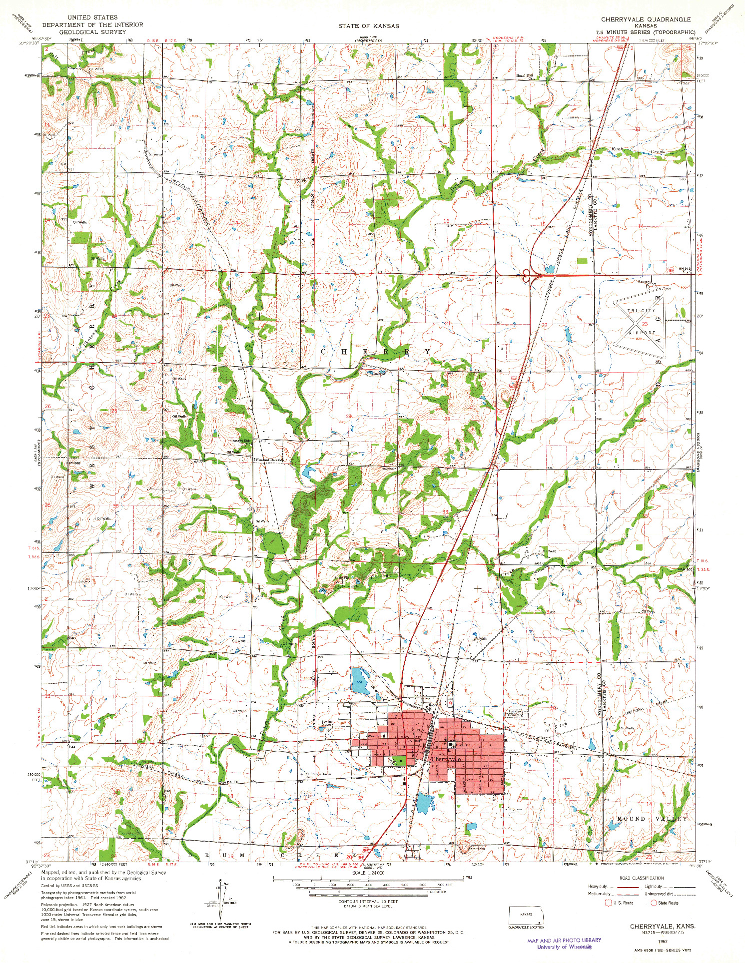 USGS 1:24000-SCALE QUADRANGLE FOR CHERRYVALE, KS 1962
