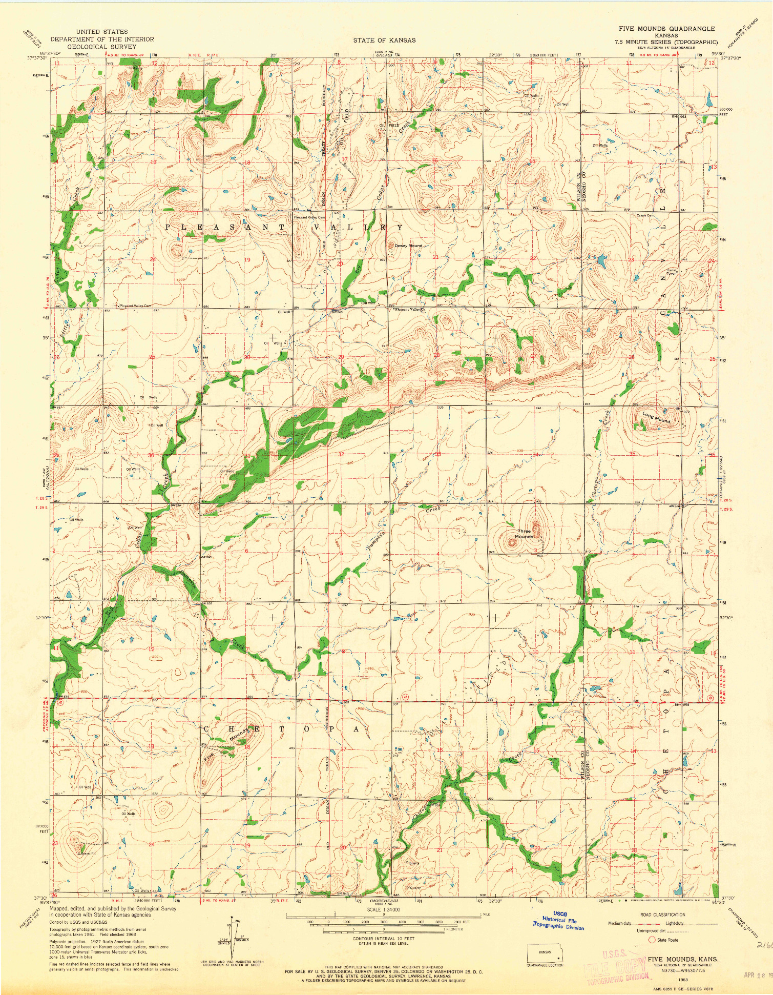 USGS 1:24000-SCALE QUADRANGLE FOR FIVE MOUNDS, KS 1963