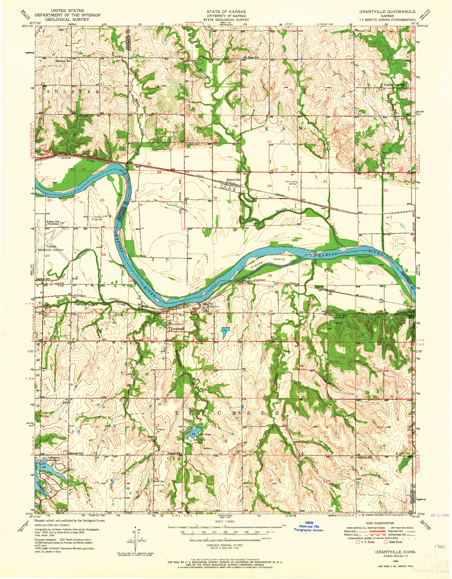 USGS 1:24000-SCALE QUADRANGLE FOR GRANTVILLE, KS 1950