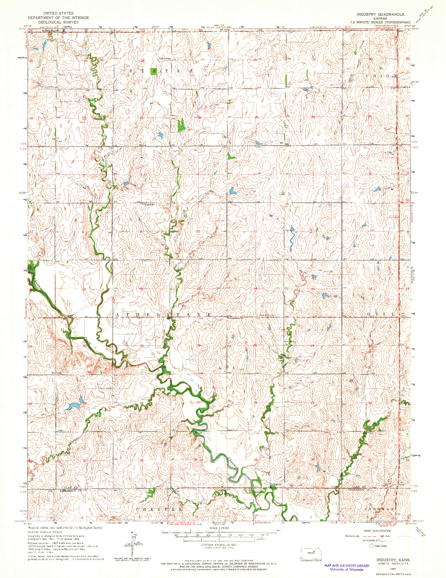 USGS 1:24000-SCALE QUADRANGLE FOR INDUSTRY, KS 1964