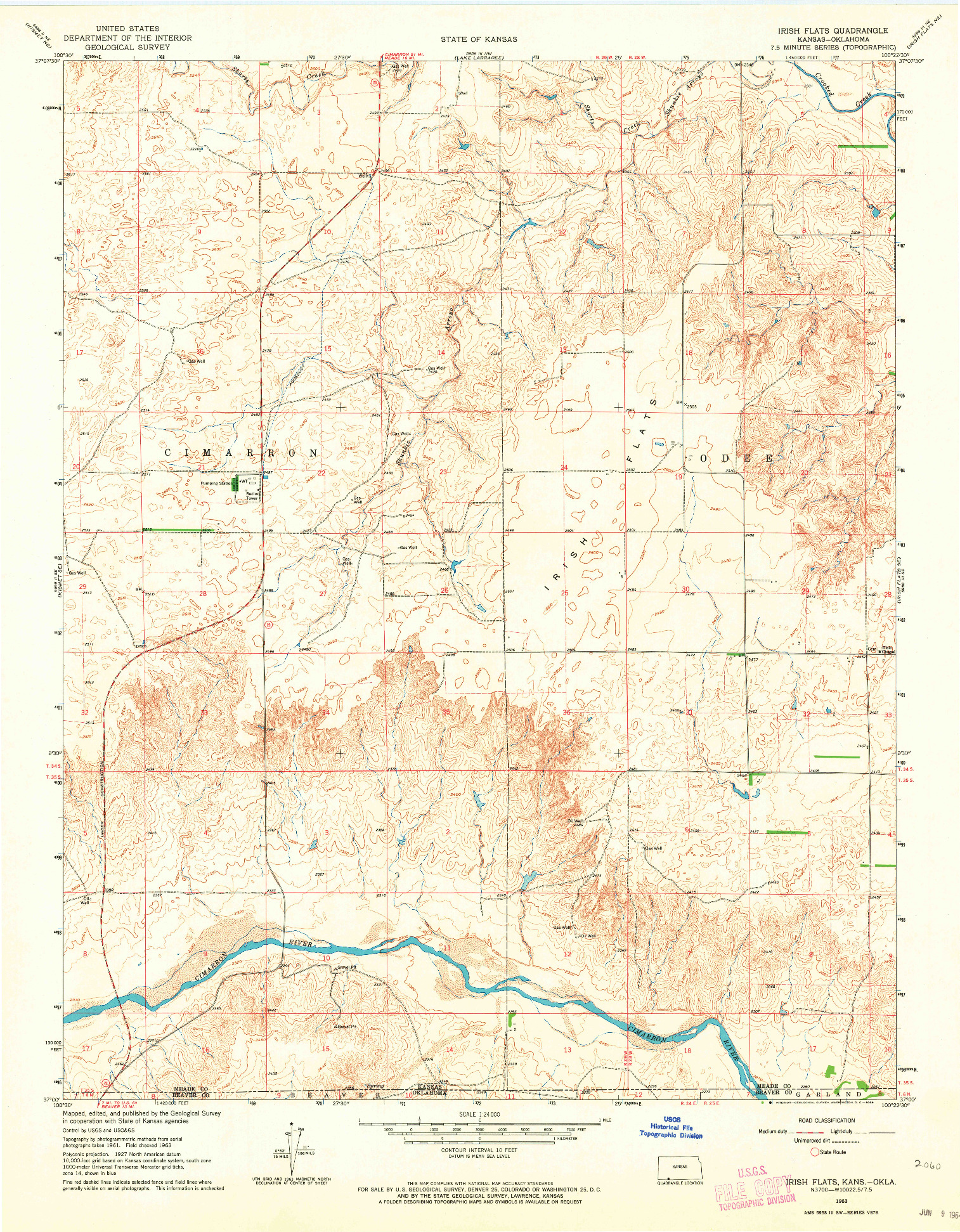 USGS 1:24000-SCALE QUADRANGLE FOR IRISH FLATS, KS 1963