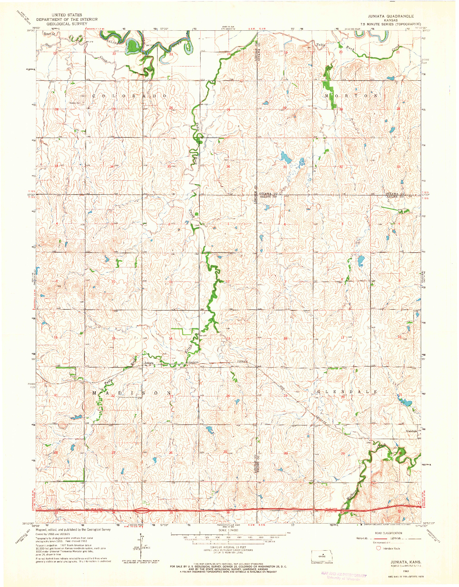 USGS 1:24000-SCALE QUADRANGLE FOR JUNIATA, KS 1963