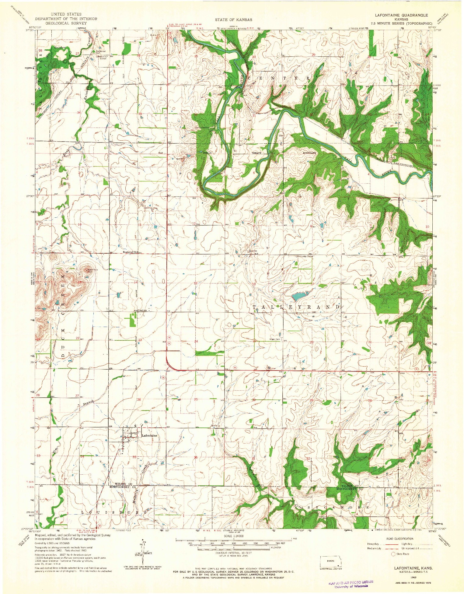 USGS 1:24000-SCALE QUADRANGLE FOR LAFONTAINE, KS 1963