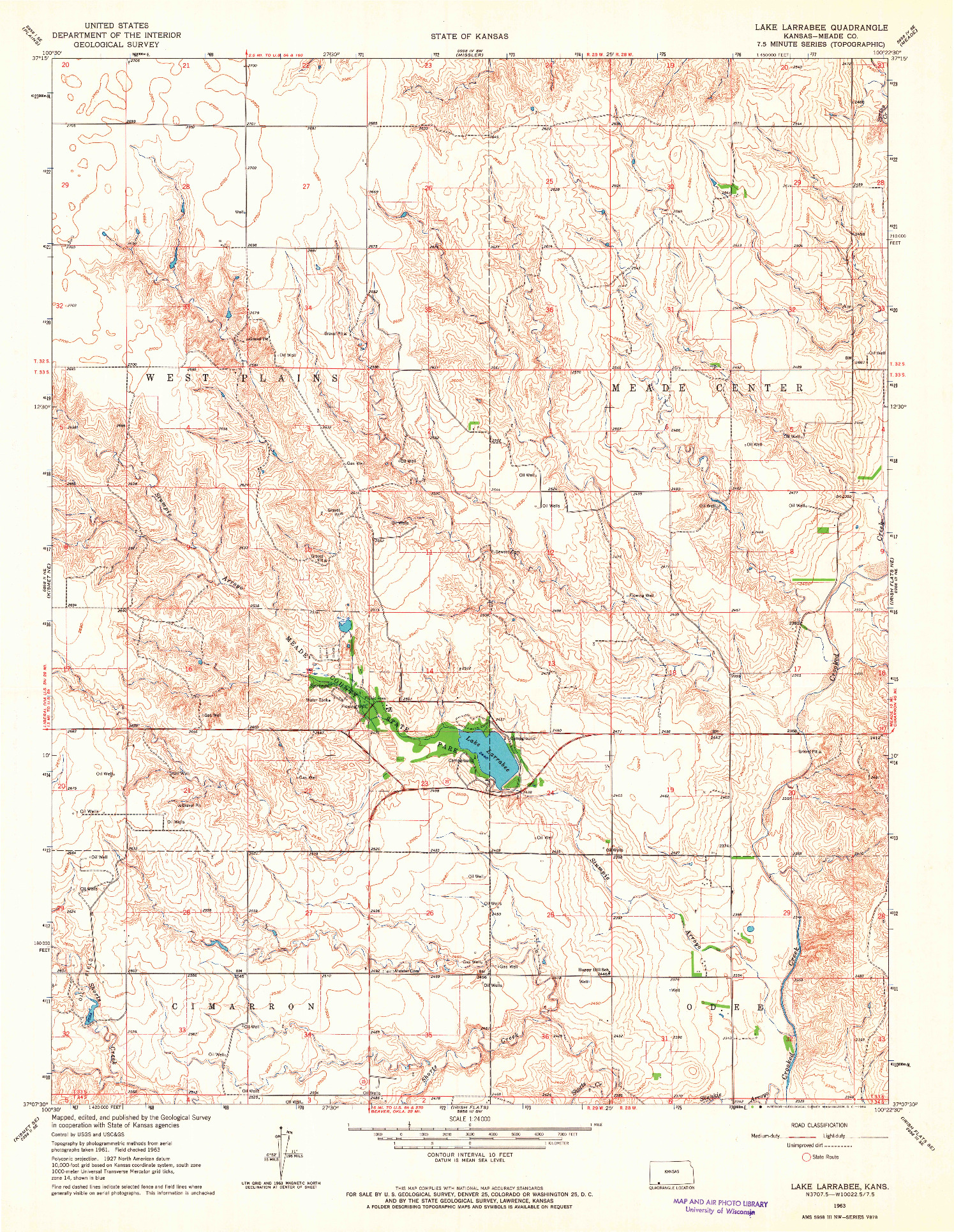 USGS 1:24000-SCALE QUADRANGLE FOR LAKE LARRABEE, KS 1963