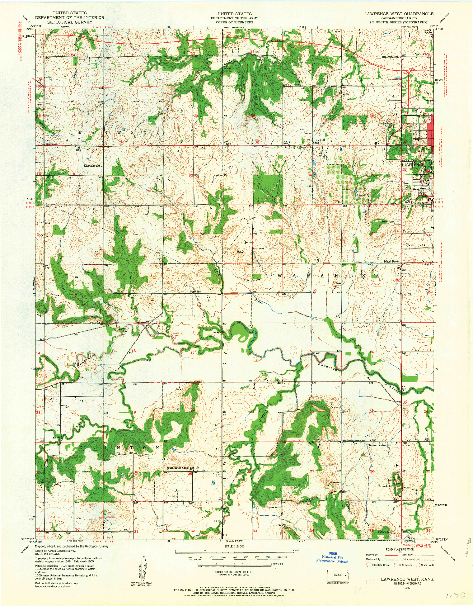 USGS 1:24000-SCALE QUADRANGLE FOR LAWRENCE WEST, KS 1950