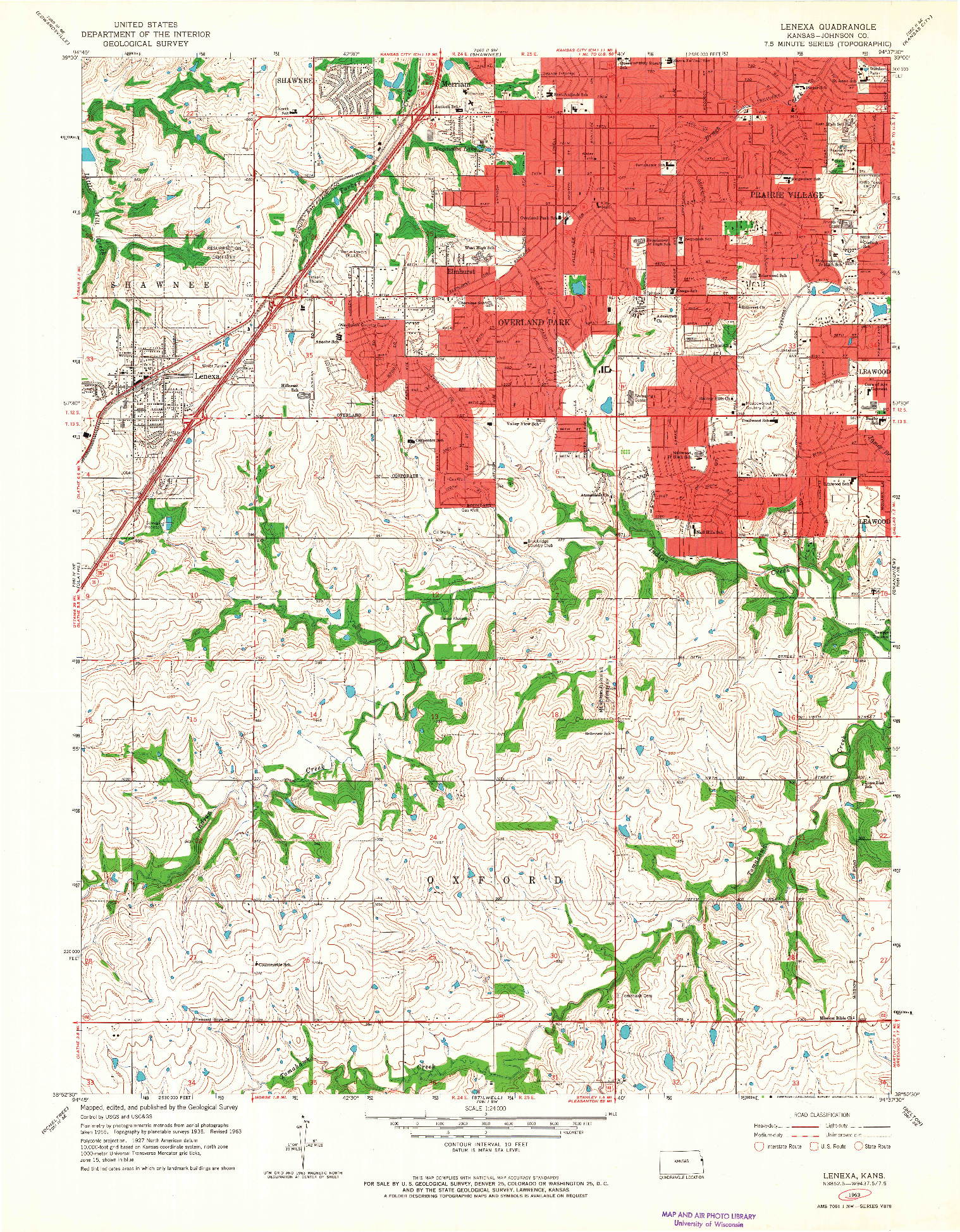 USGS 1:24000-SCALE QUADRANGLE FOR LENEXA, KS 1963