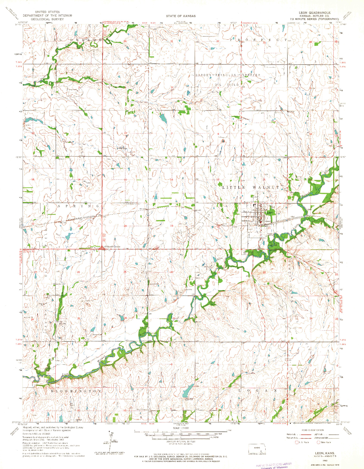 USGS 1:24000-SCALE QUADRANGLE FOR LEON, KS 1963