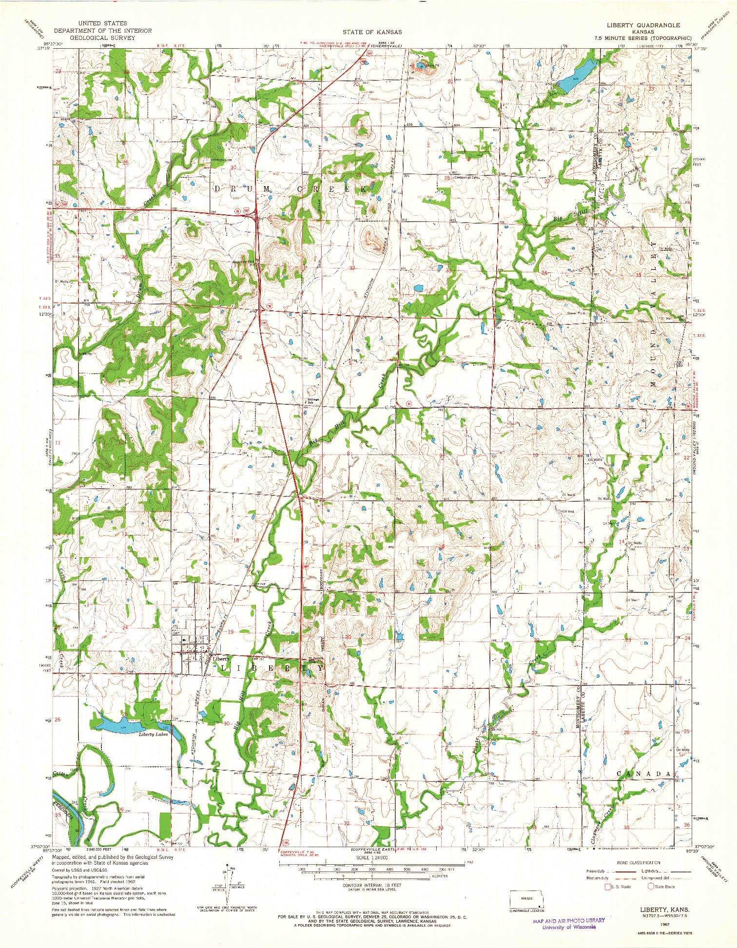 USGS 1:24000-SCALE QUADRANGLE FOR LIBERTY, KS 1962