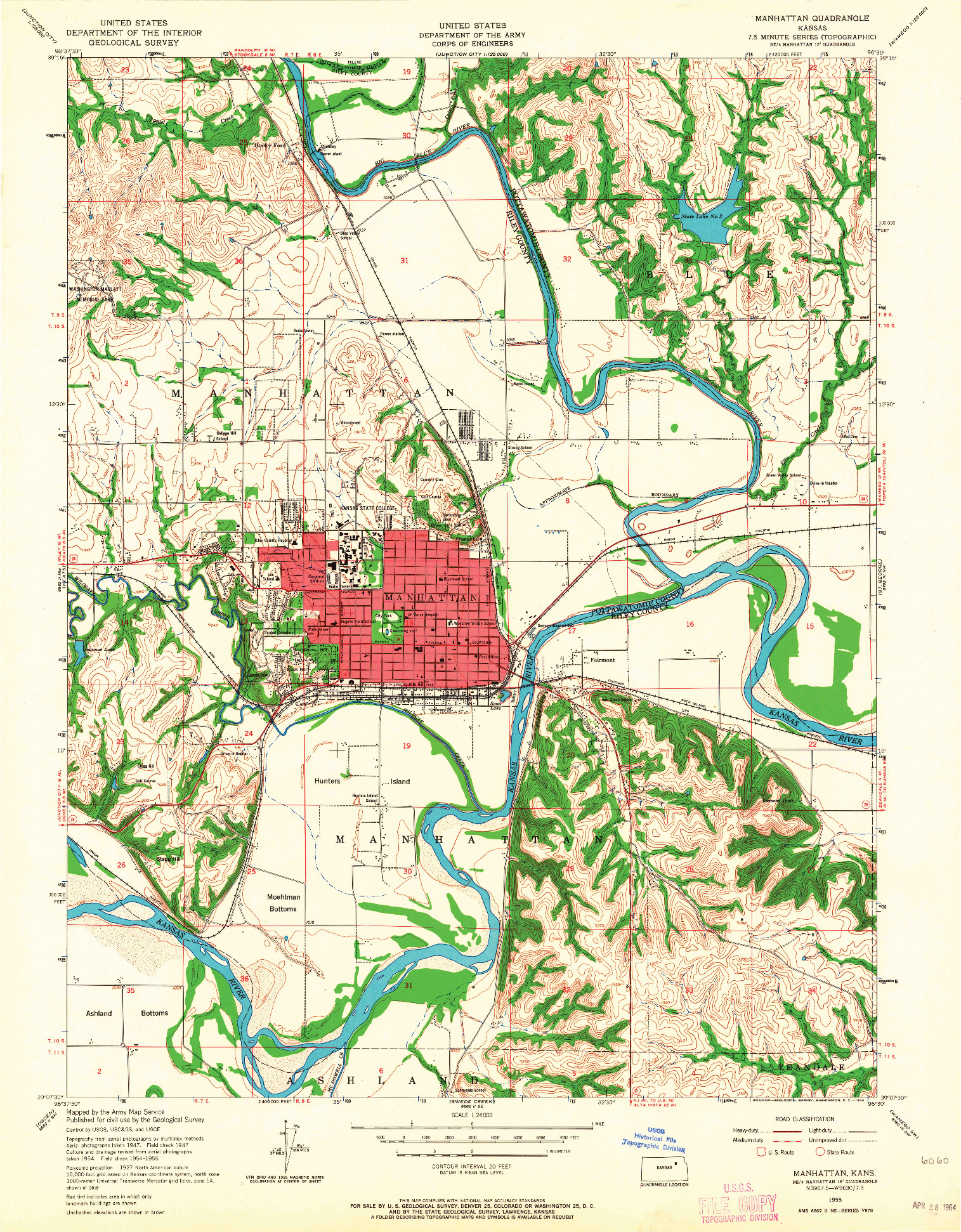 USGS 1:24000-SCALE QUADRANGLE FOR MANHATTAN, KS 1955