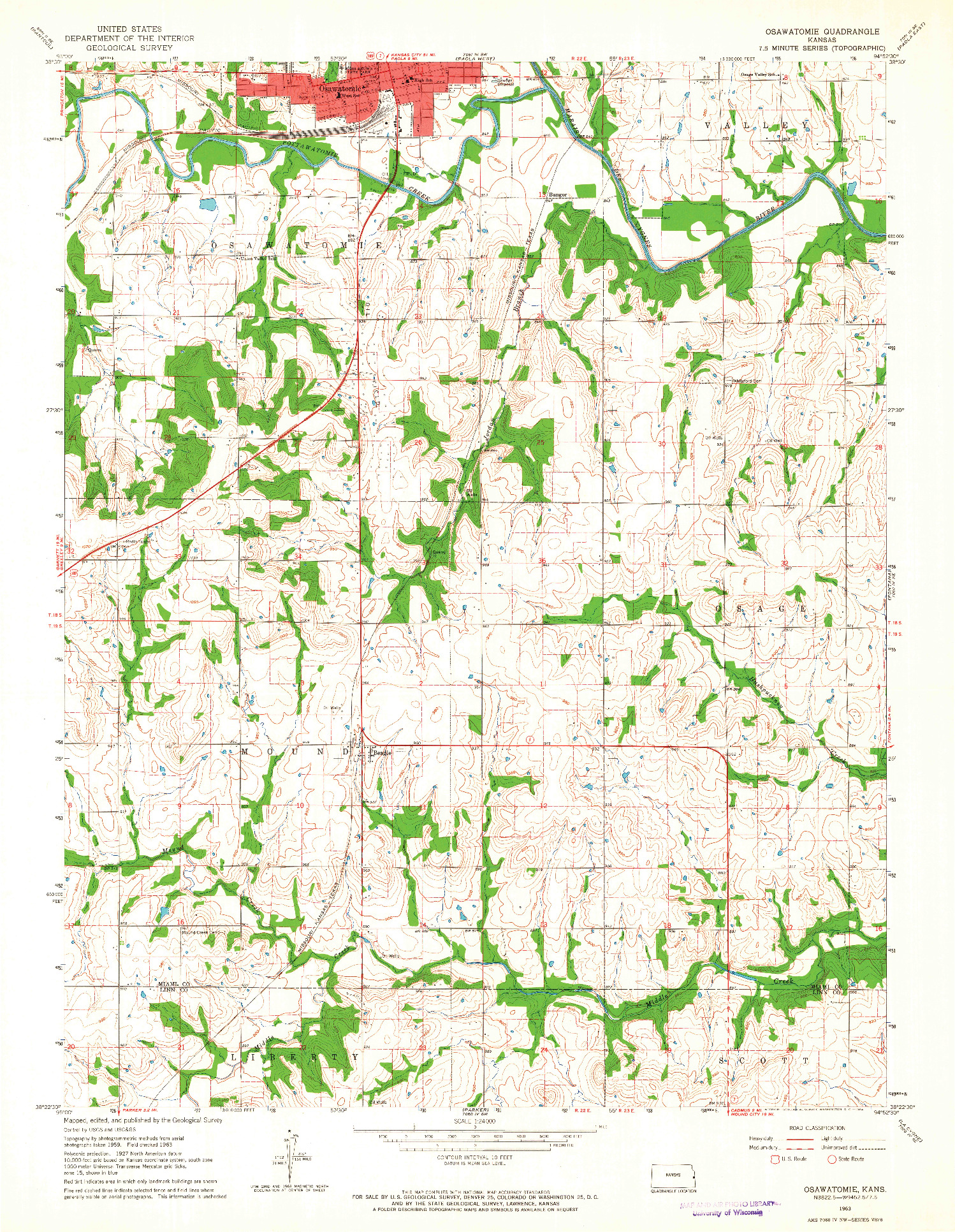 USGS 1:24000-SCALE QUADRANGLE FOR OSAWATOMIE, KS 1963