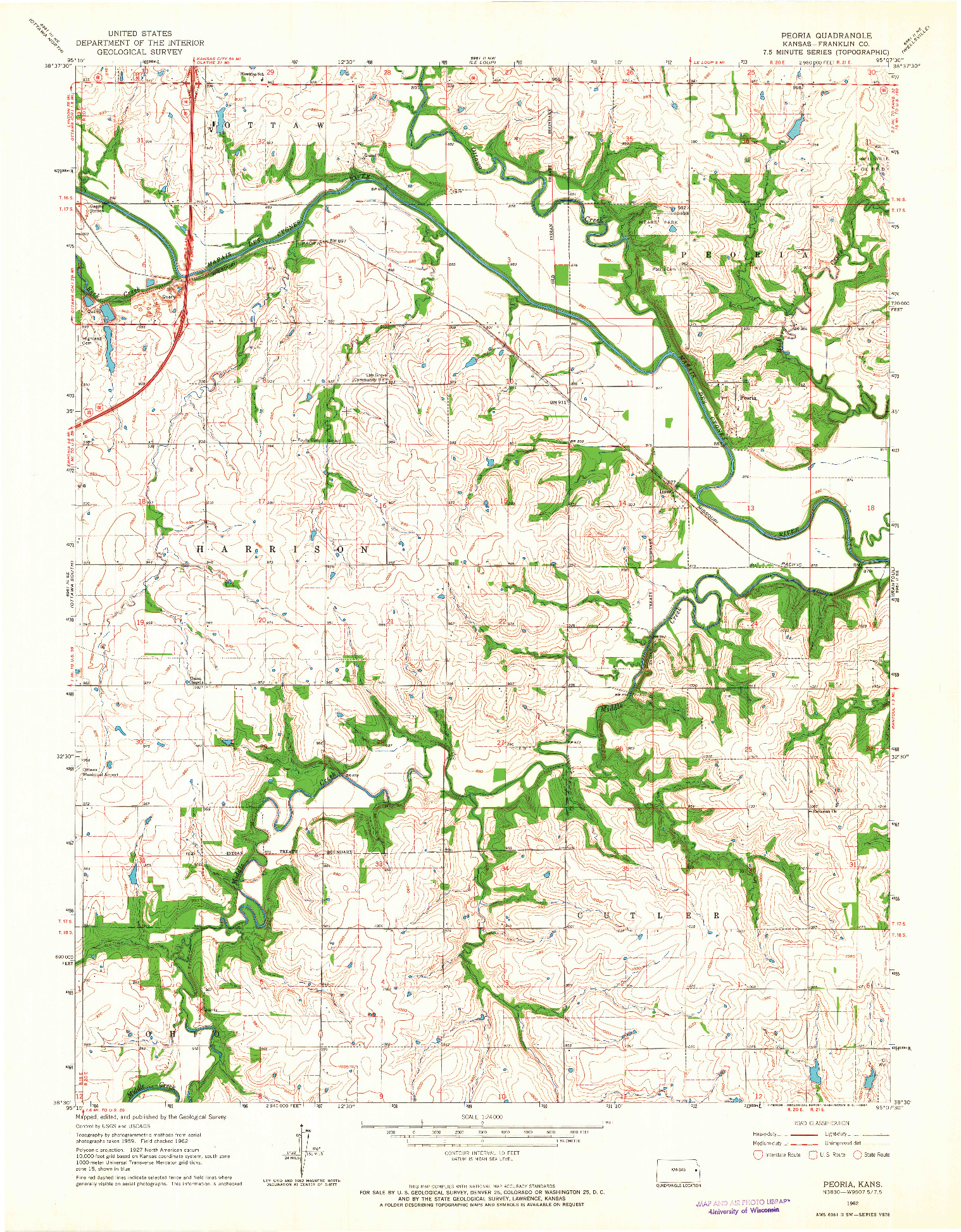 USGS 1:24000-SCALE QUADRANGLE FOR PEORIA, KS 1962