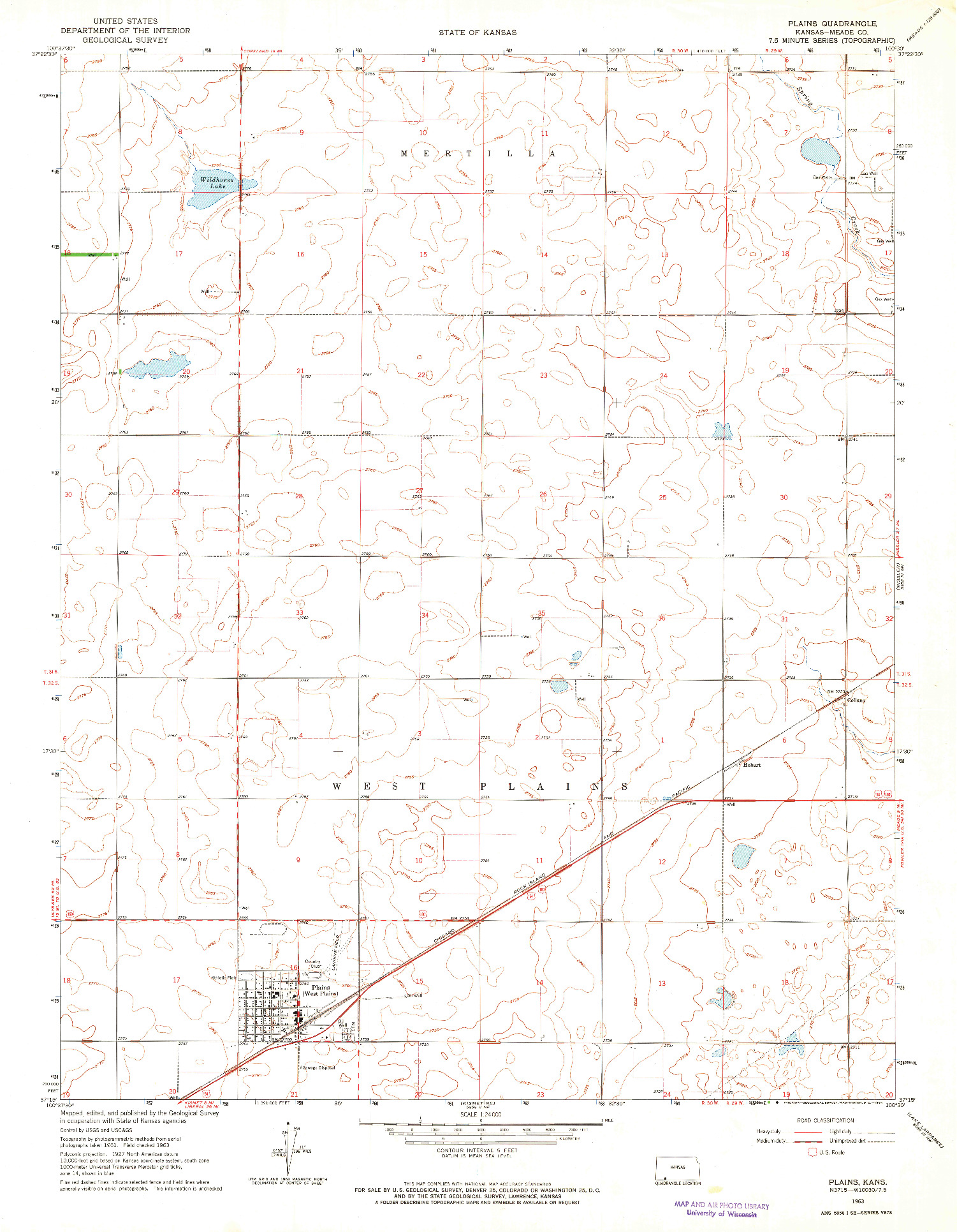 USGS 1:24000-SCALE QUADRANGLE FOR PLAINS, KS 1963