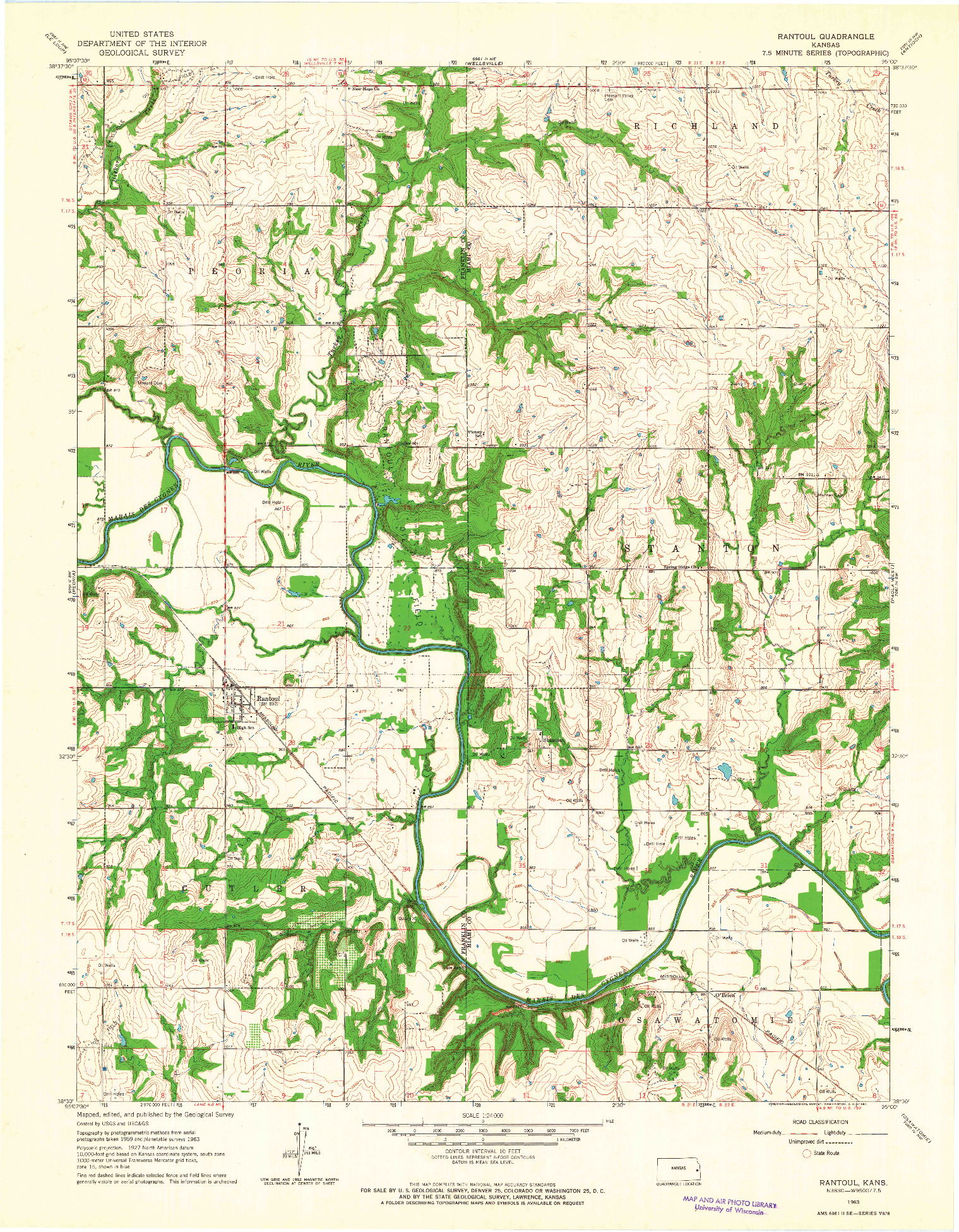 USGS 1:24000-SCALE QUADRANGLE FOR RANTOUL, KS 1963