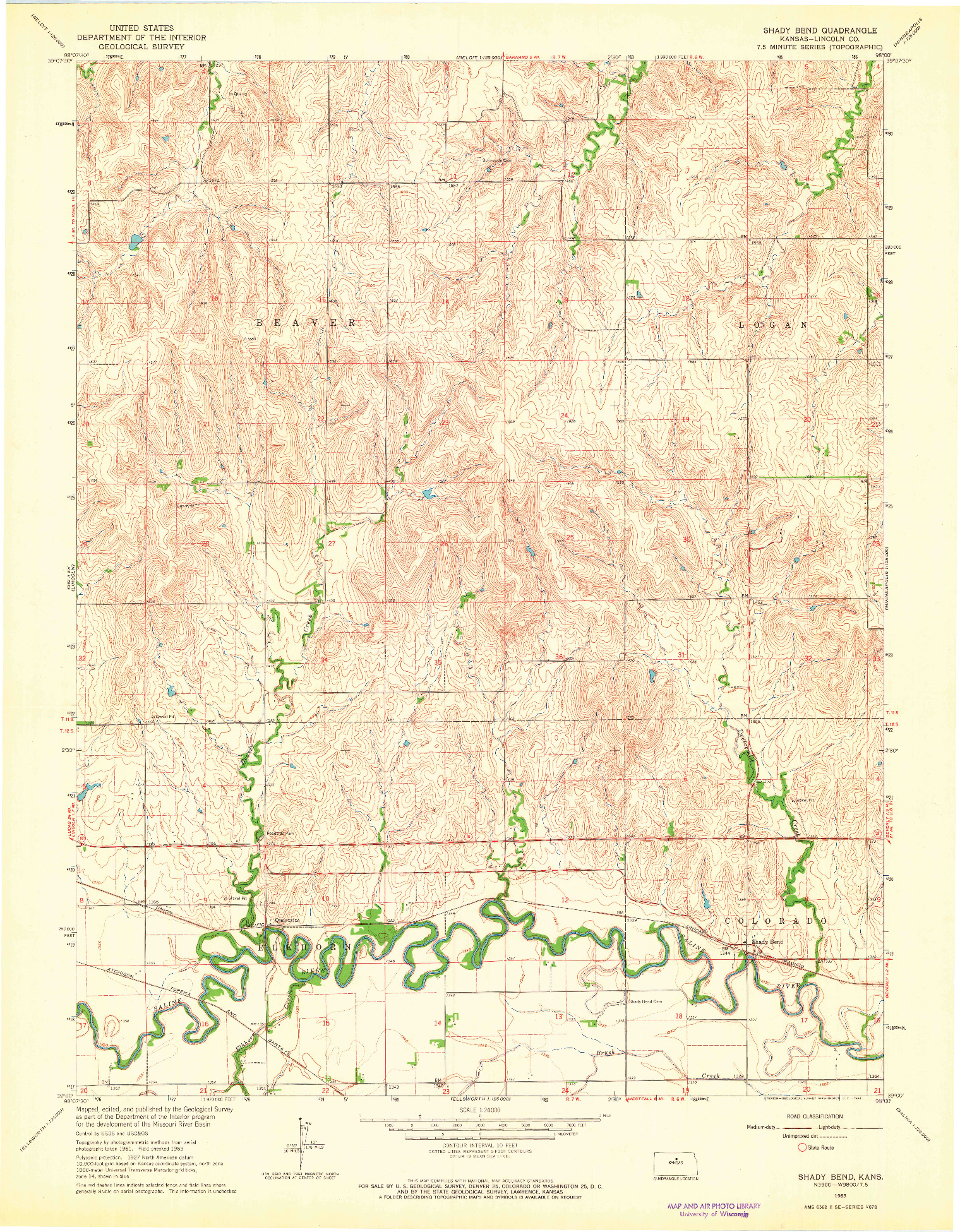 USGS 1:24000-SCALE QUADRANGLE FOR SHADY BEND, KS 1963