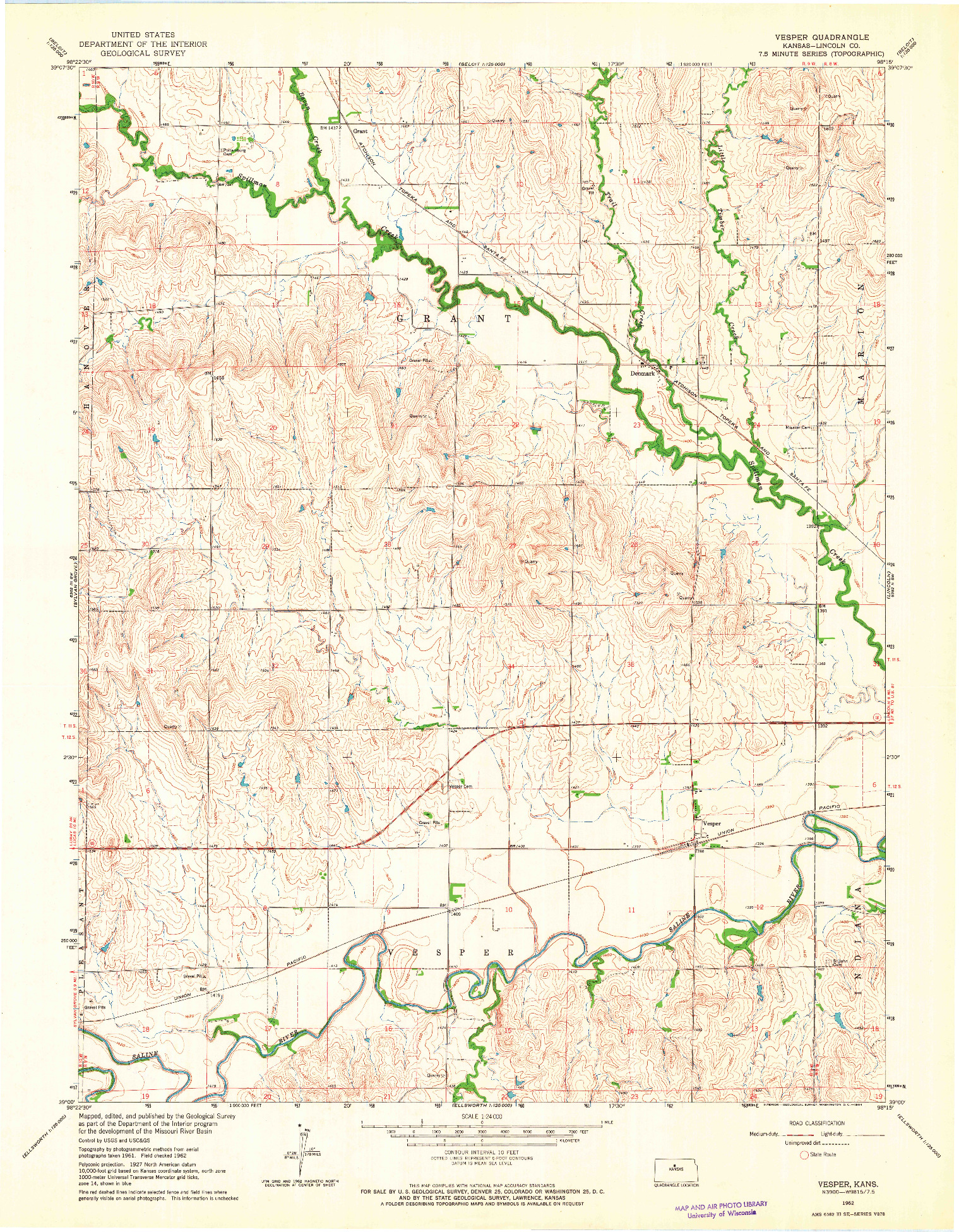 USGS 1:24000-SCALE QUADRANGLE FOR VESPER, KS 1962