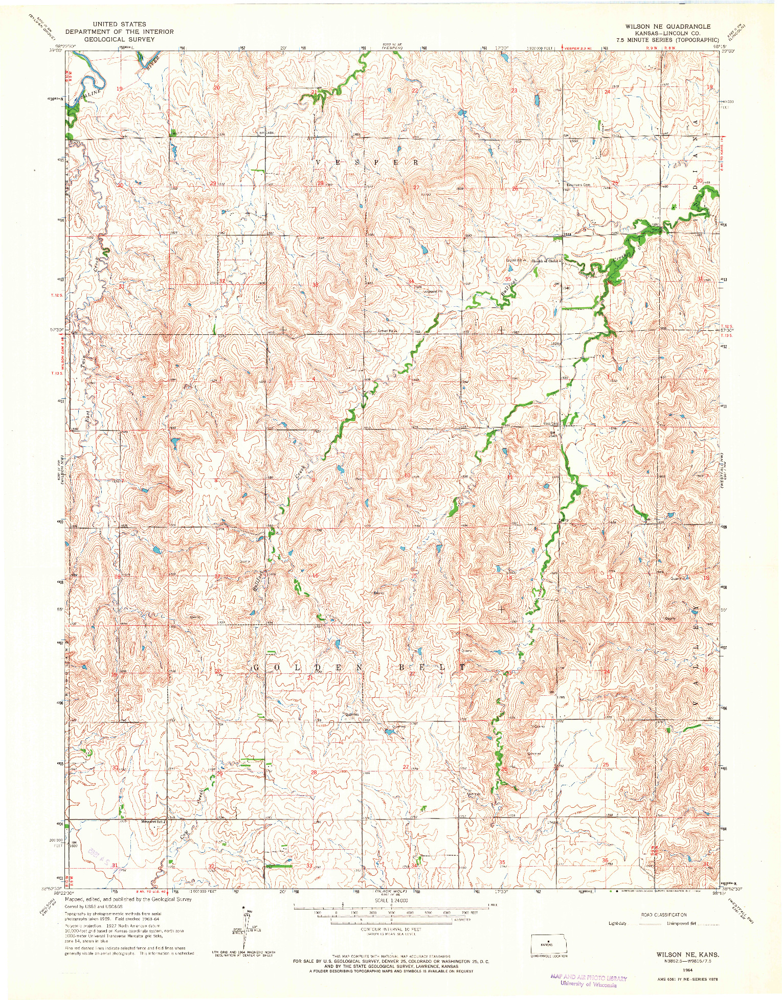 USGS 1:24000-SCALE QUADRANGLE FOR WILSON NE, KS 1964