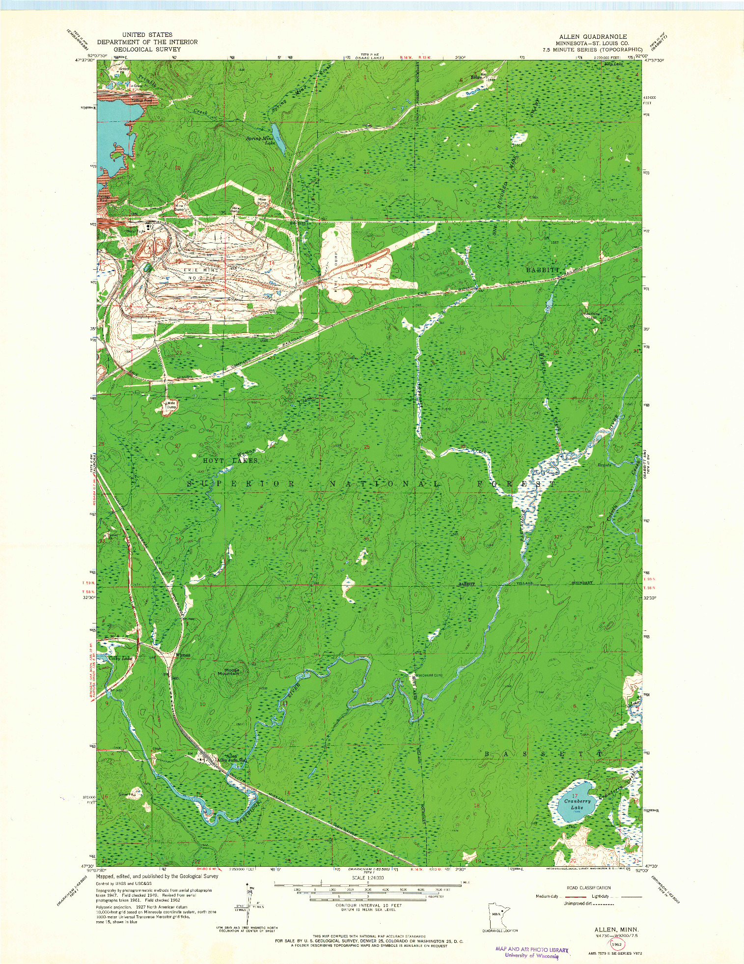 USGS 1:24000-SCALE QUADRANGLE FOR ALLEN, MN 1962