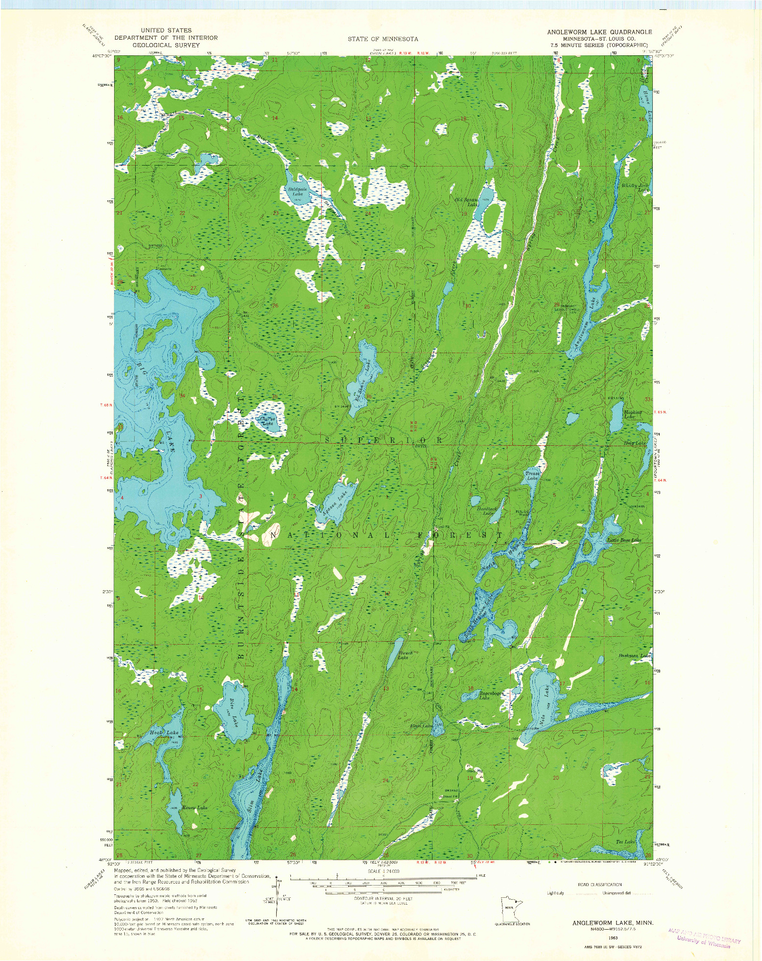 USGS 1:24000-SCALE QUADRANGLE FOR ANGLEWORM LAKE, MN 1963