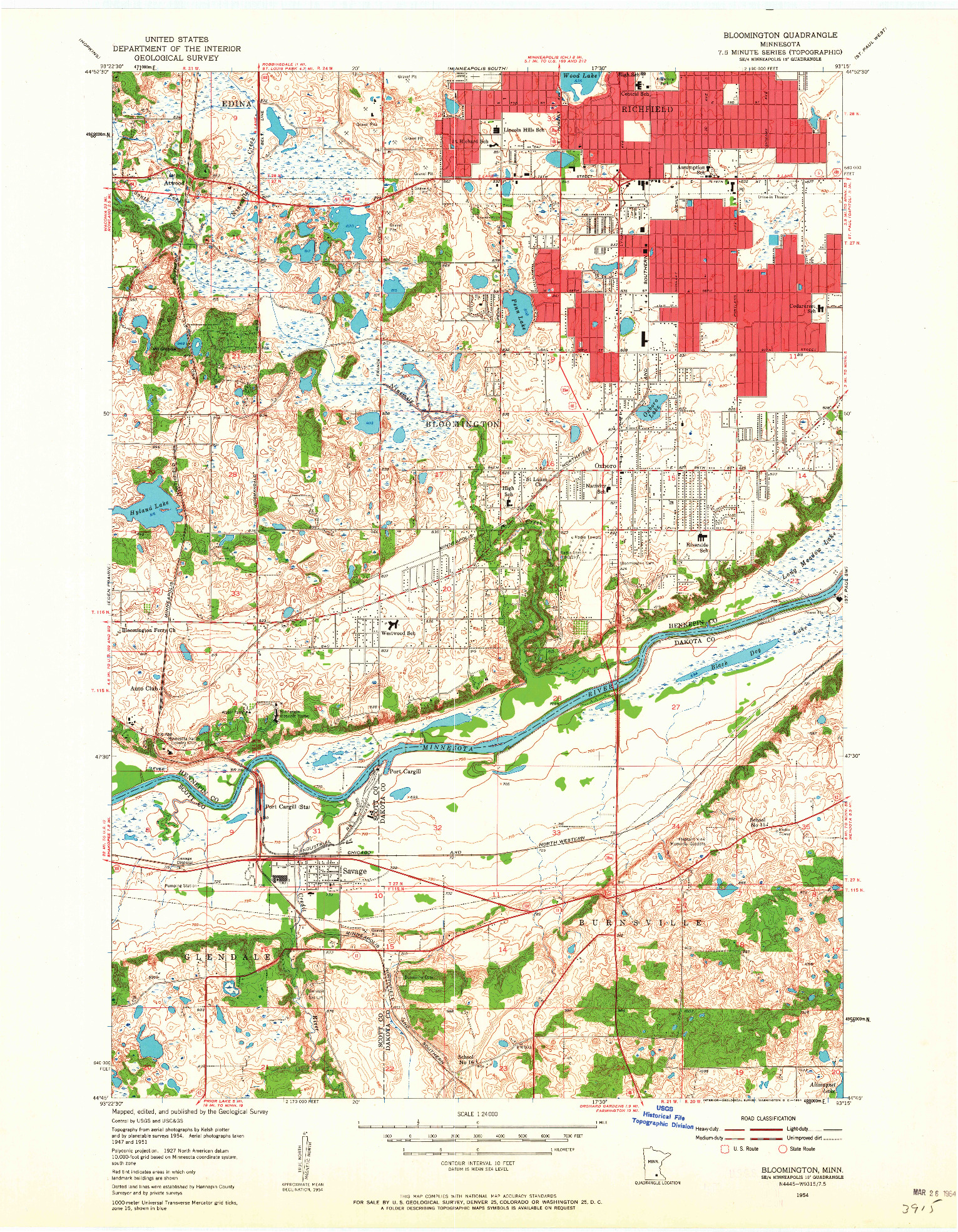USGS 1:24000-SCALE QUADRANGLE FOR BLOOMINGTON, MN 1954