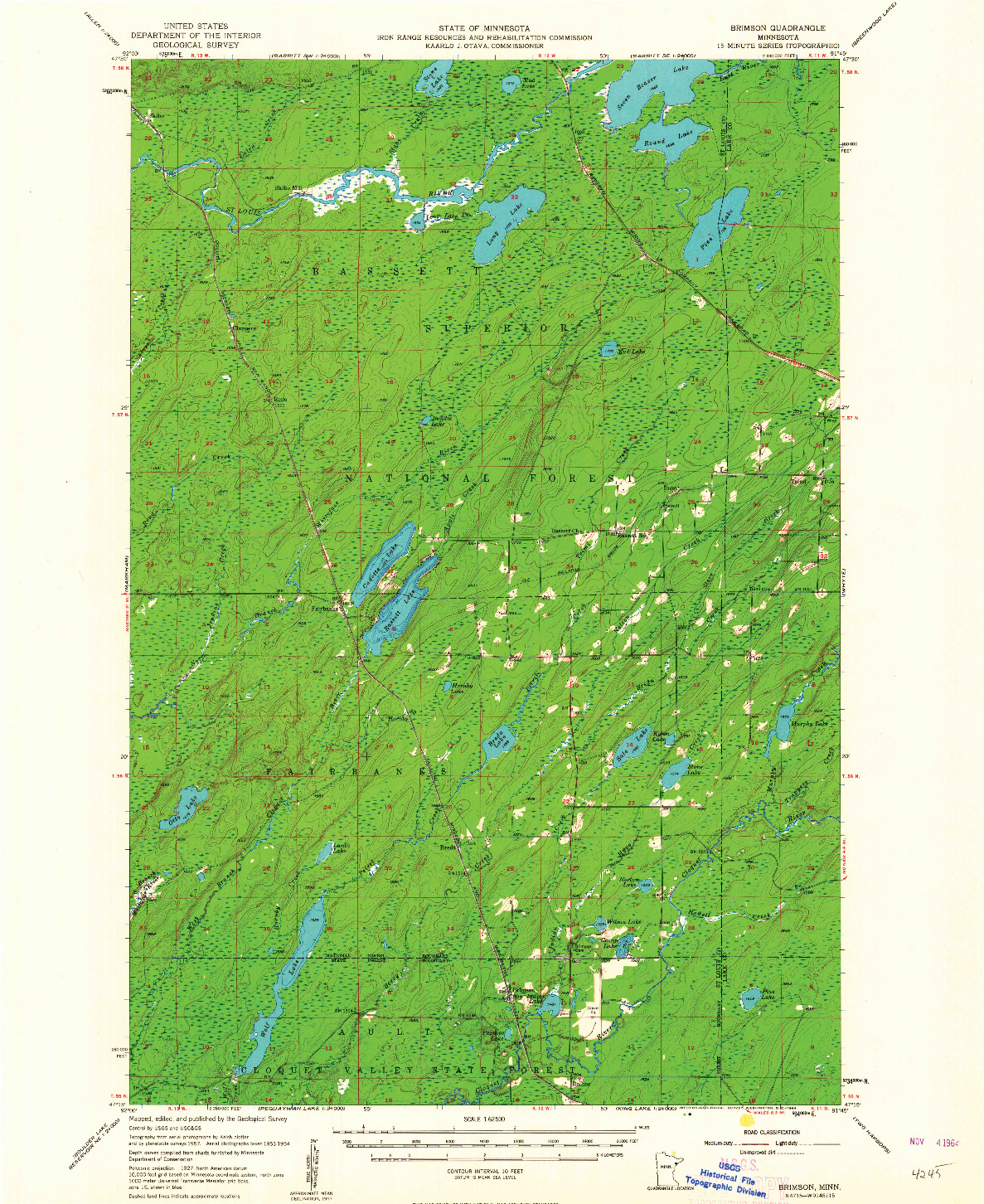 USGS 1:62500-SCALE QUADRANGLE FOR BRIMSON, MN 1957