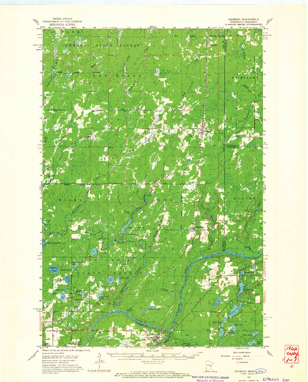 USGS 1:62500-SCALE QUADRANGLE FOR DANBURY, MN 1962