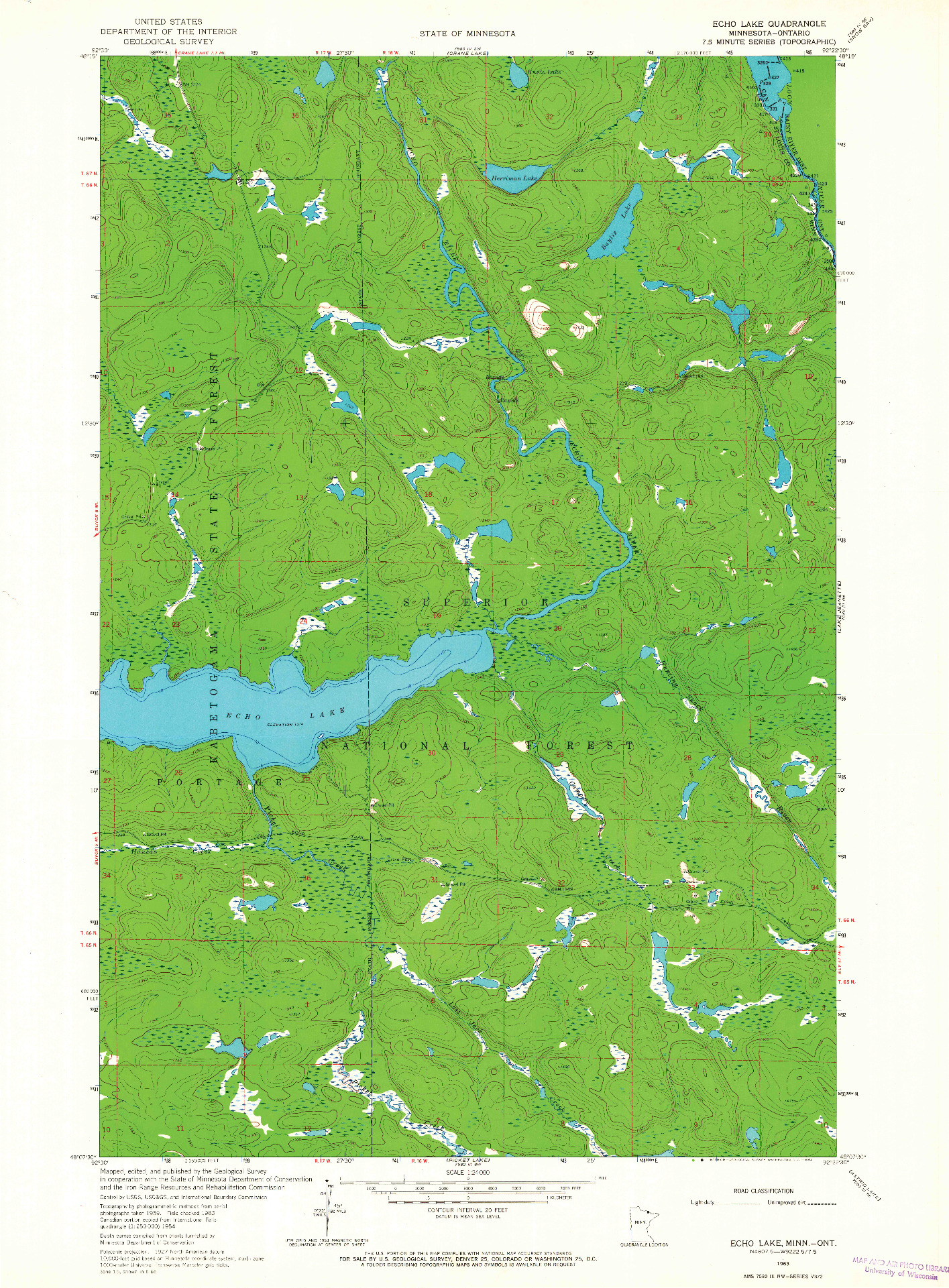 USGS 1:24000-SCALE QUADRANGLE FOR ECHO LAKE, MN 1963