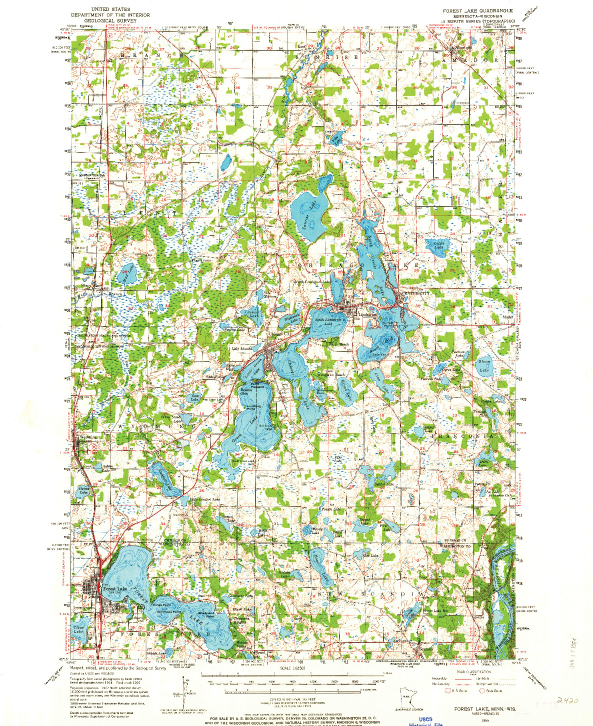 USGS 1:62500-SCALE QUADRANGLE FOR FOREST LAKE, MN 1955