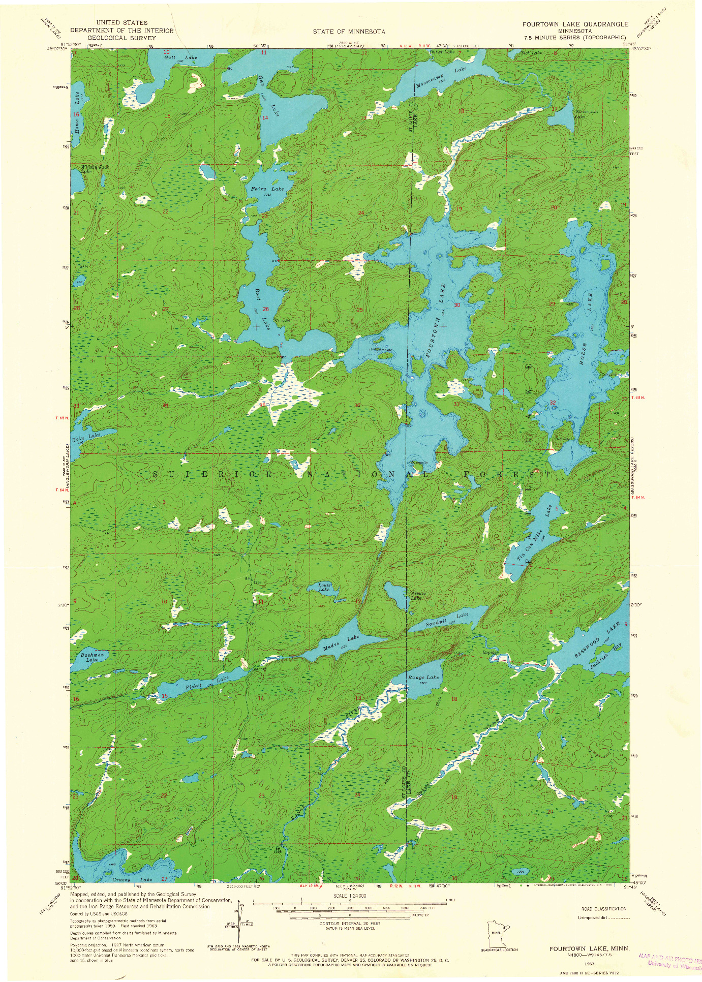 USGS 1:24000-SCALE QUADRANGLE FOR FOURTOWN LAKE, MN 1963