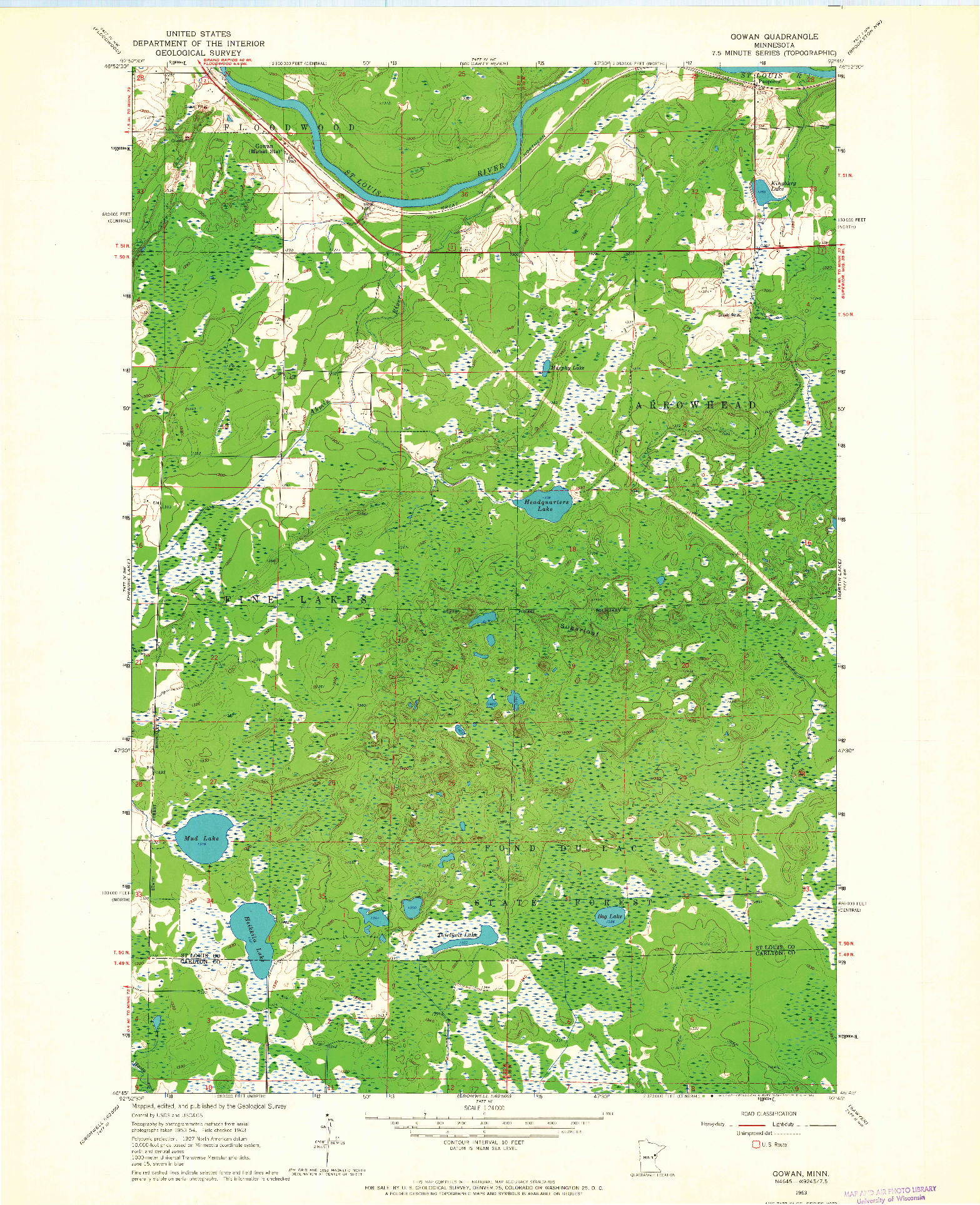 USGS 1:24000-SCALE QUADRANGLE FOR GOWAN, MN 1963