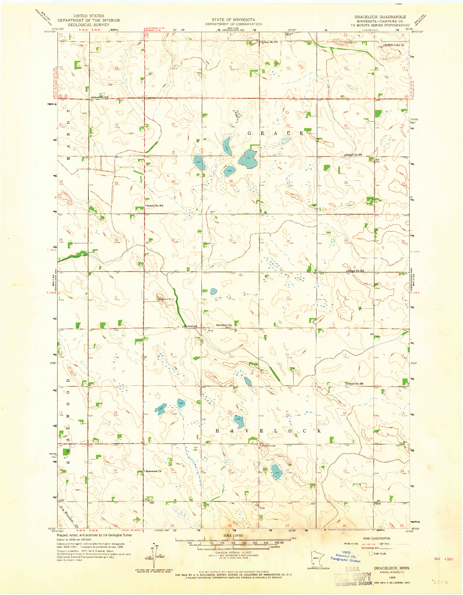 USGS 1:24000-SCALE QUADRANGLE FOR GRACELOCK, MN 1958