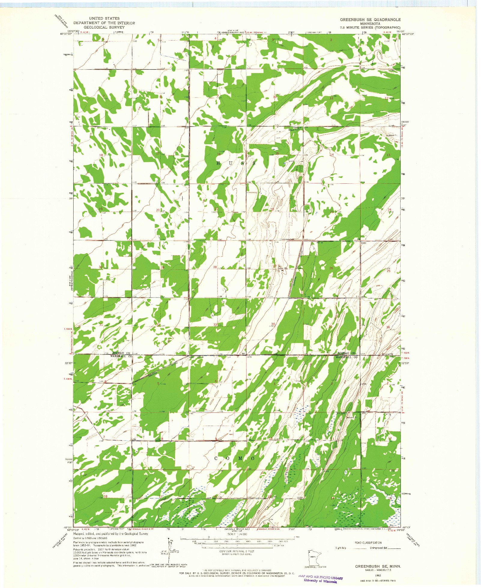 USGS 1:24000-SCALE QUADRANGLE FOR GREENBUSH SE, MN 1962