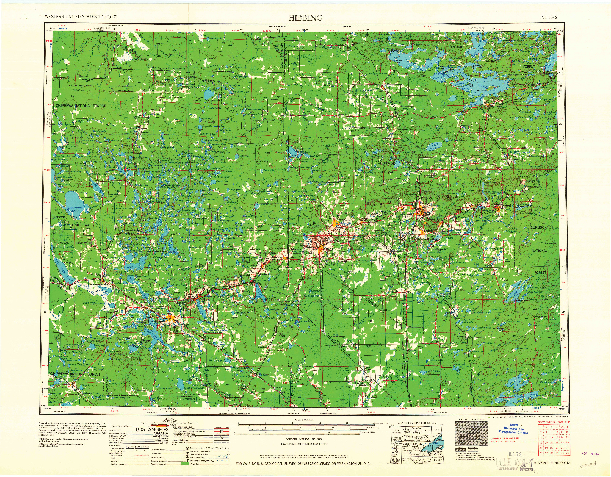 USGS 1:250000-SCALE QUADRANGLE FOR HIBBING, MN 1964