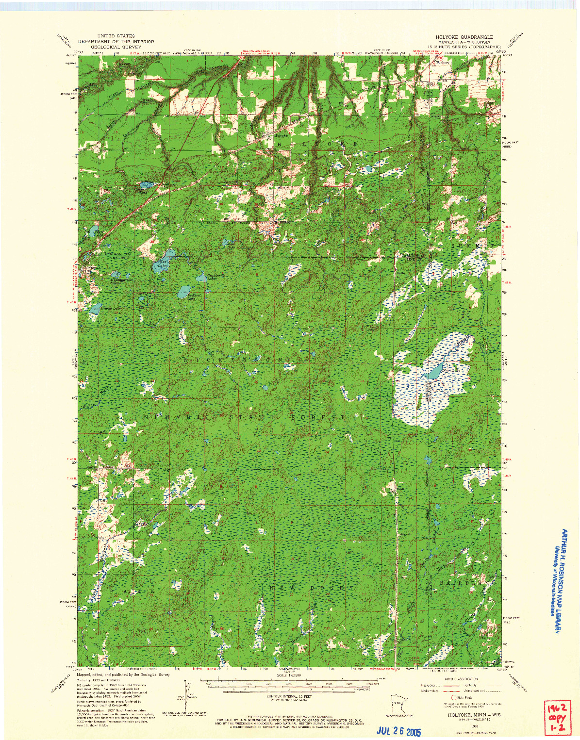 USGS 1:62500-SCALE QUADRANGLE FOR HOLYOKE, MN 1962