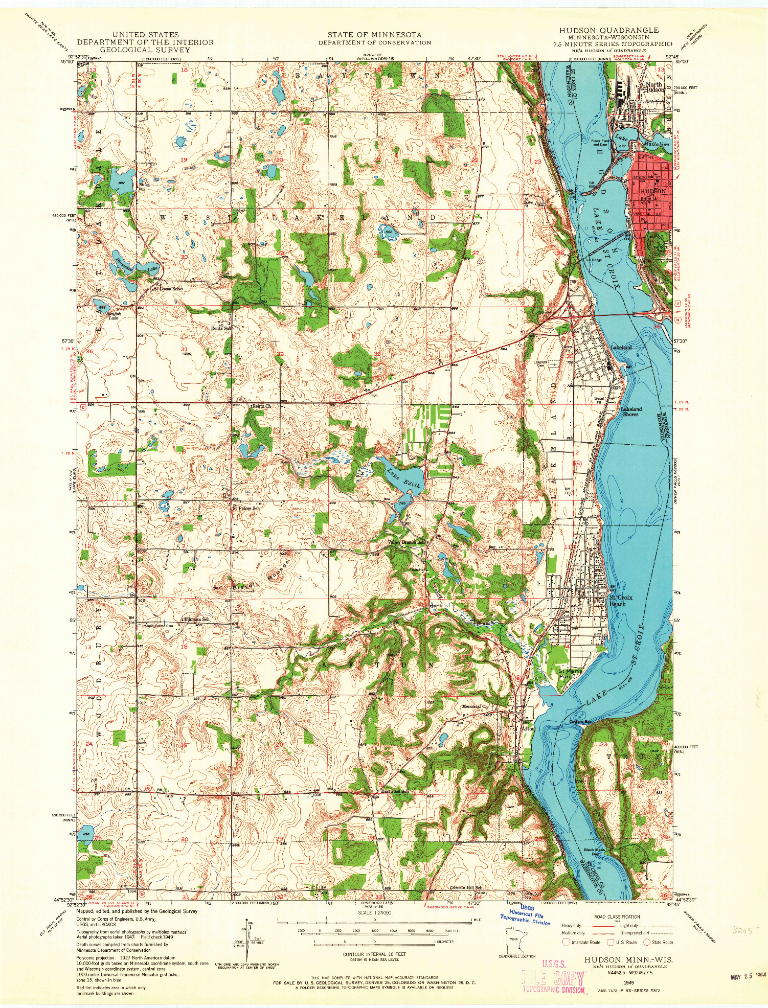 USGS 1:24000-SCALE QUADRANGLE FOR HUDSON, MN 1949