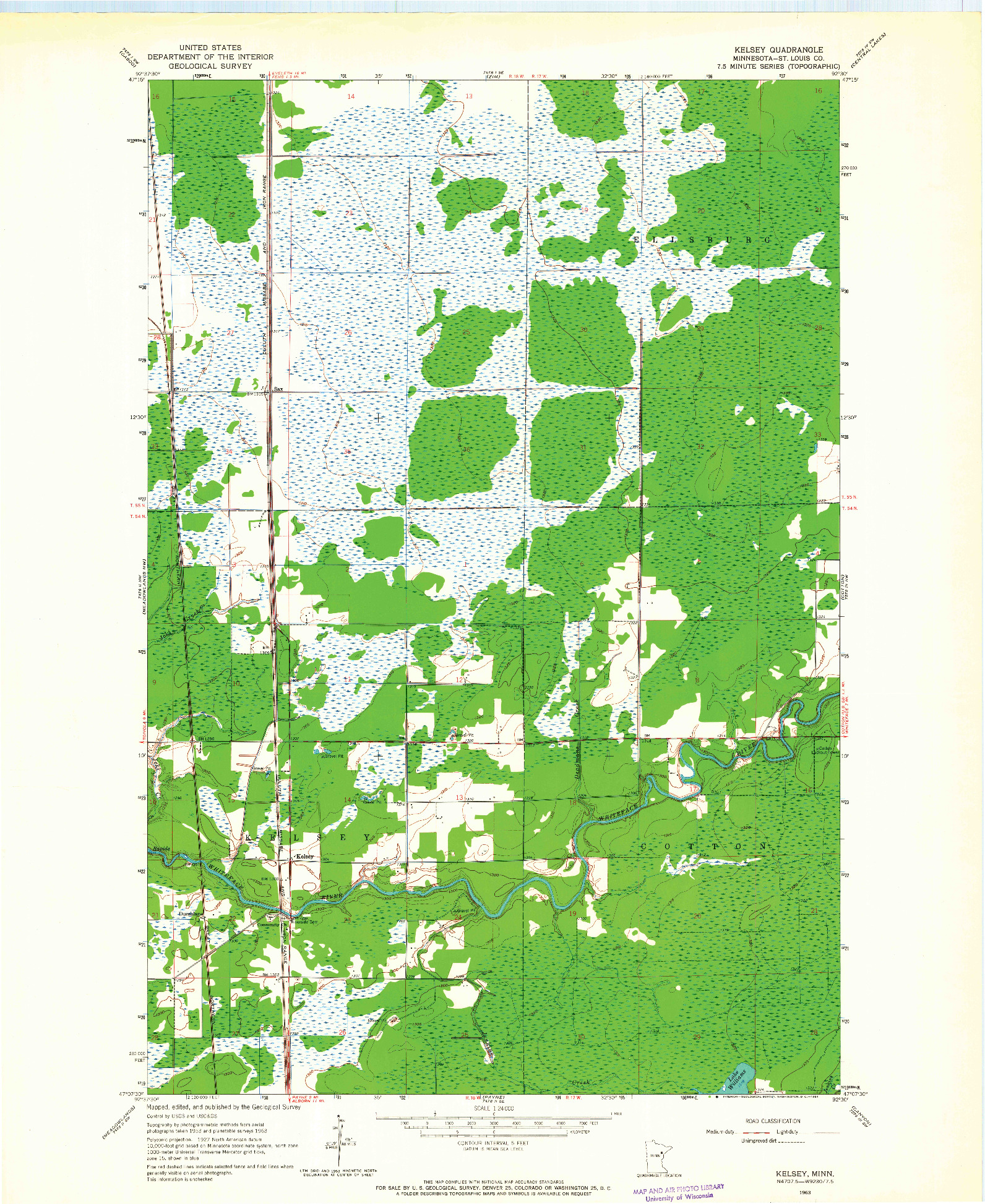 USGS 1:24000-SCALE QUADRANGLE FOR KELSEY, MN 1963
