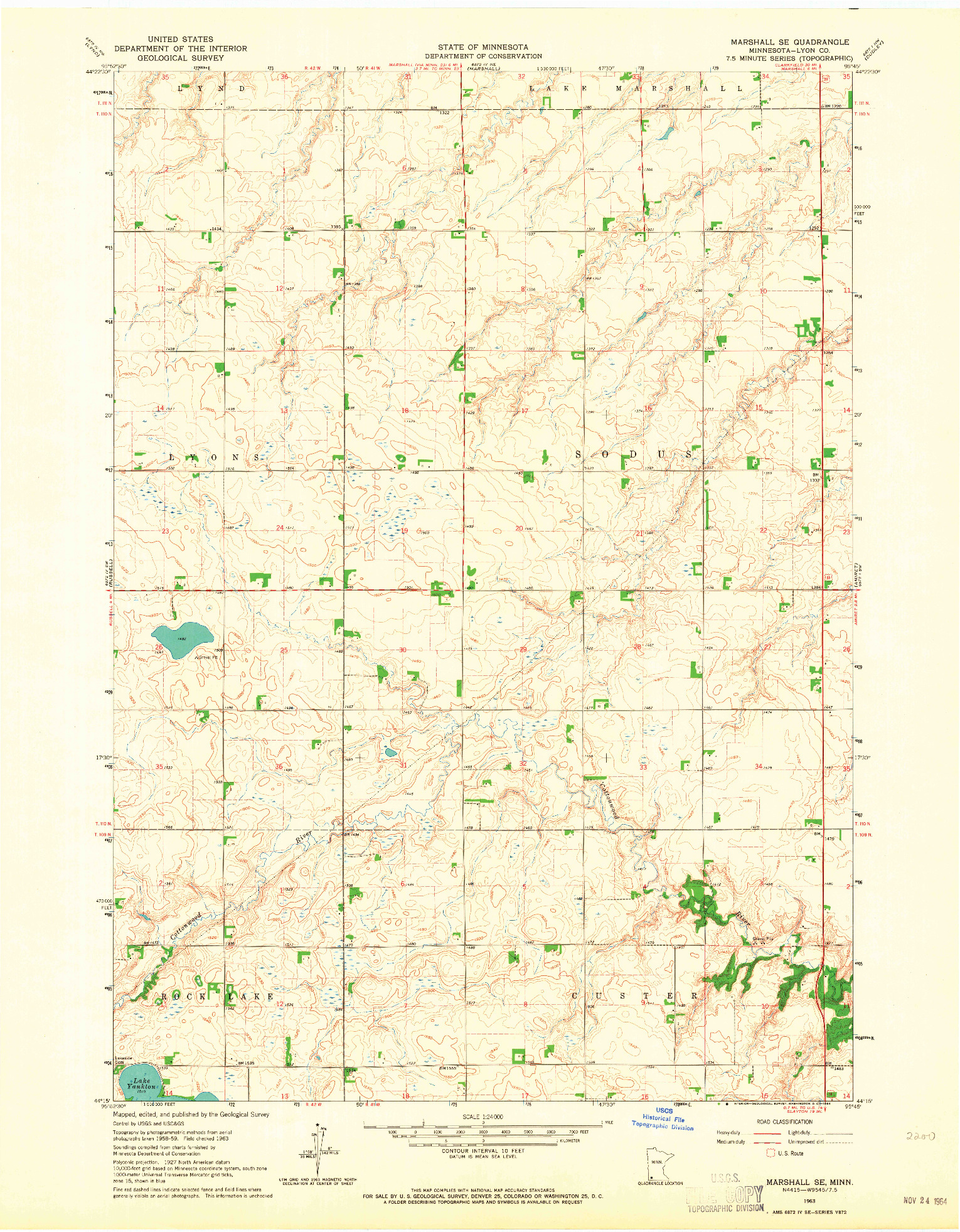 USGS 1:24000-SCALE QUADRANGLE FOR MARSHALL SE, MN 1963
